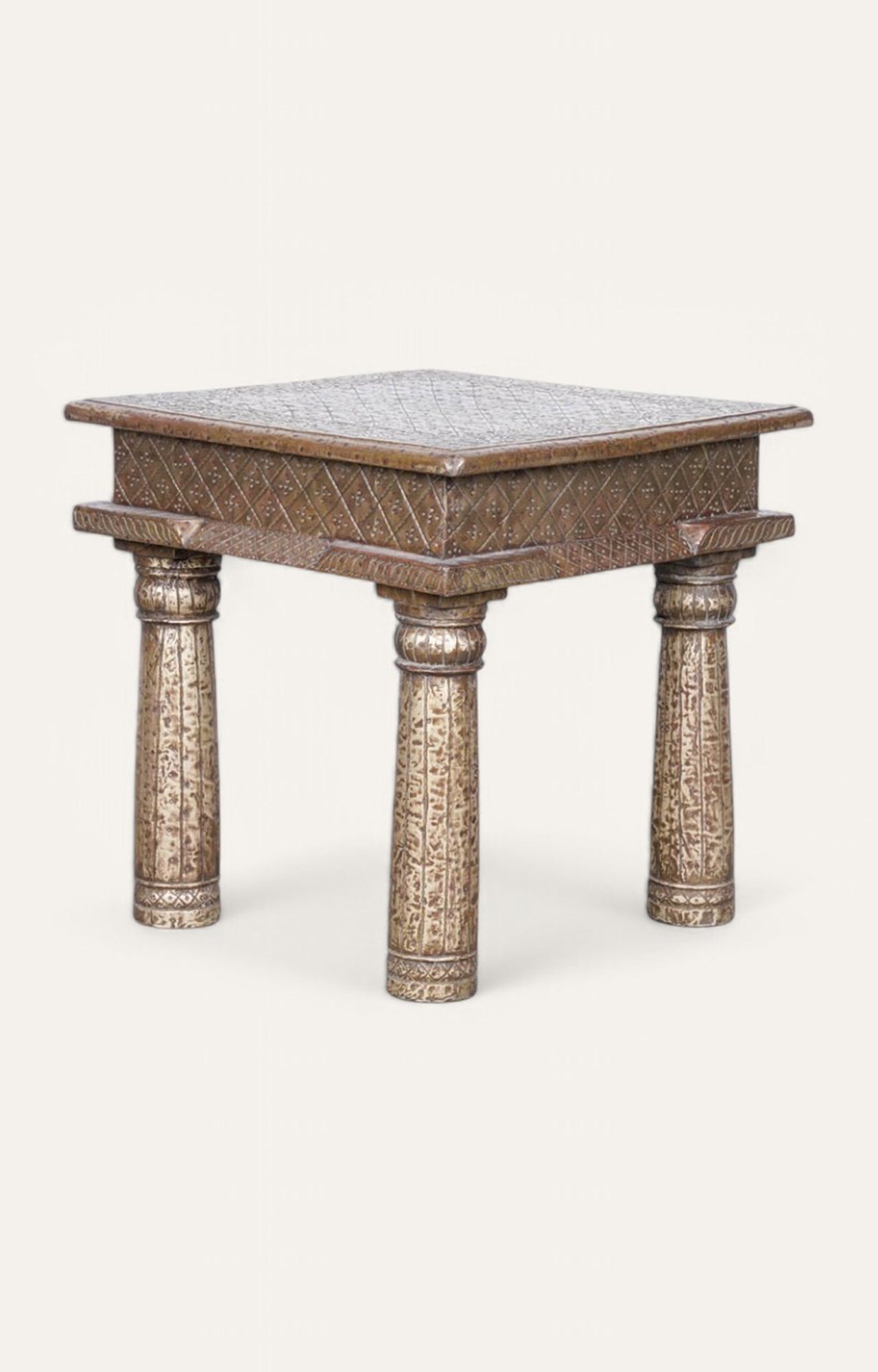 Jaipuri Wood and Brass Cladded Side Table