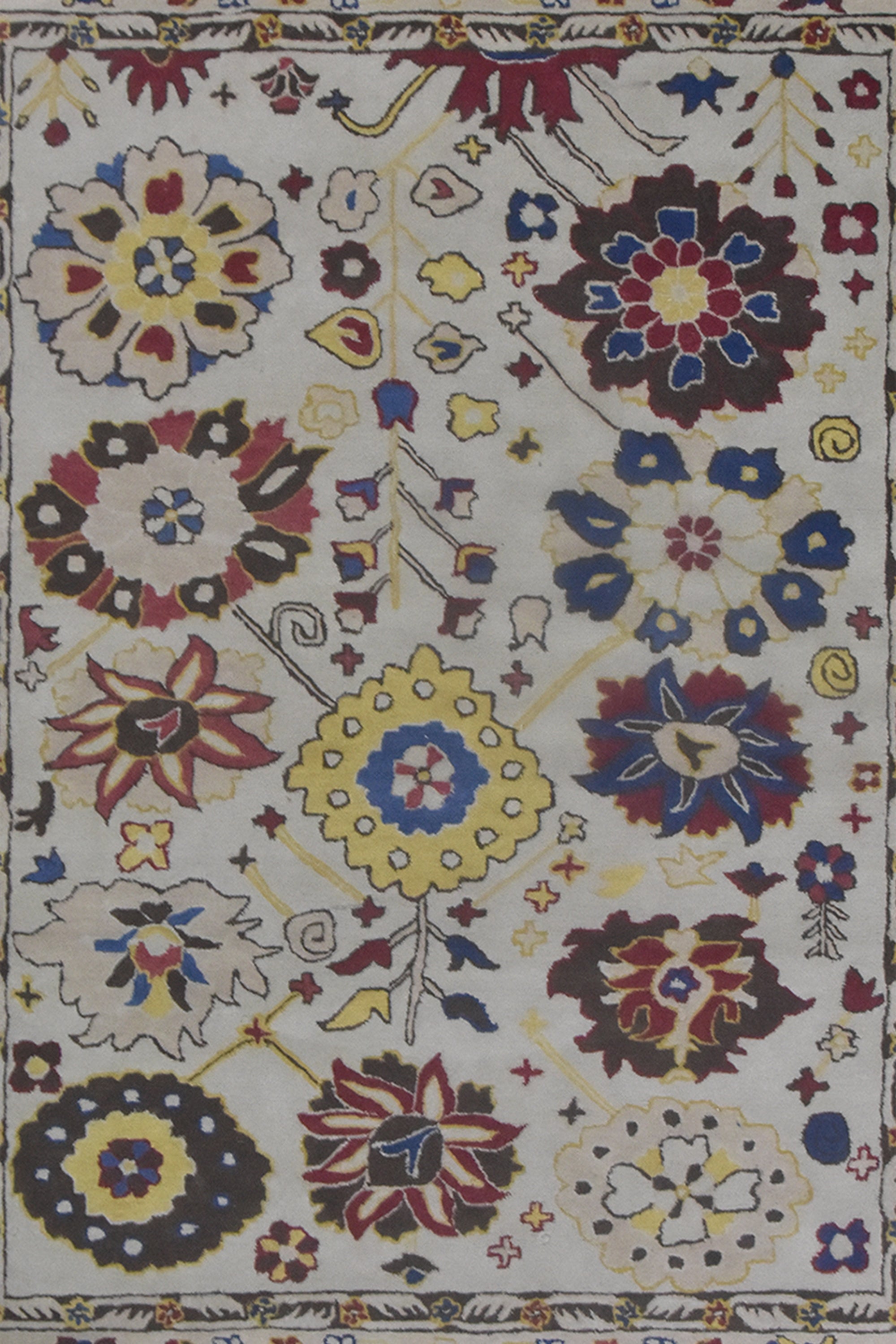8x10 Ft. Ivory Floral Border Wool Area Carpet