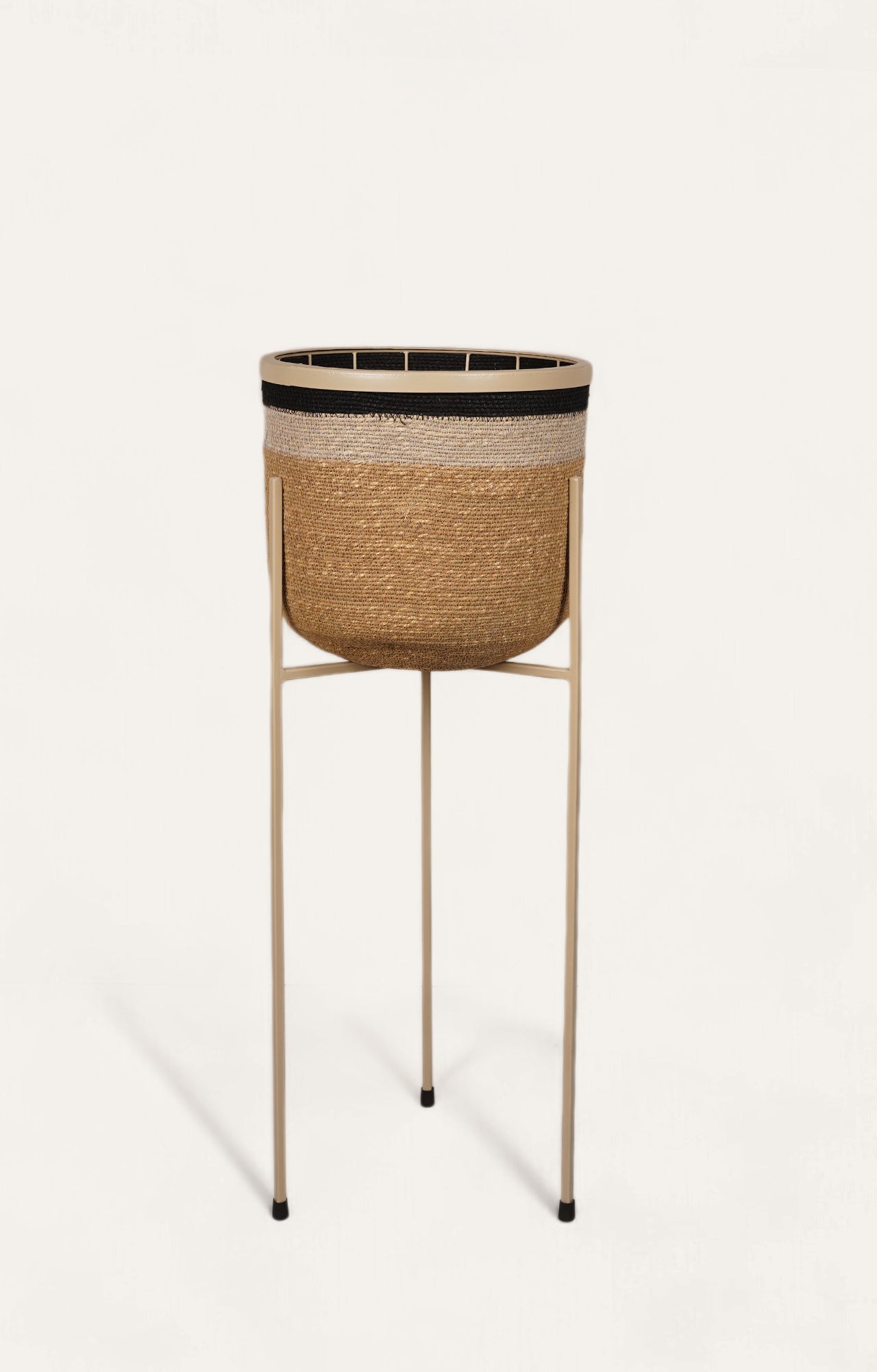 Tall Seagrass Planter with Iron Stand – Black