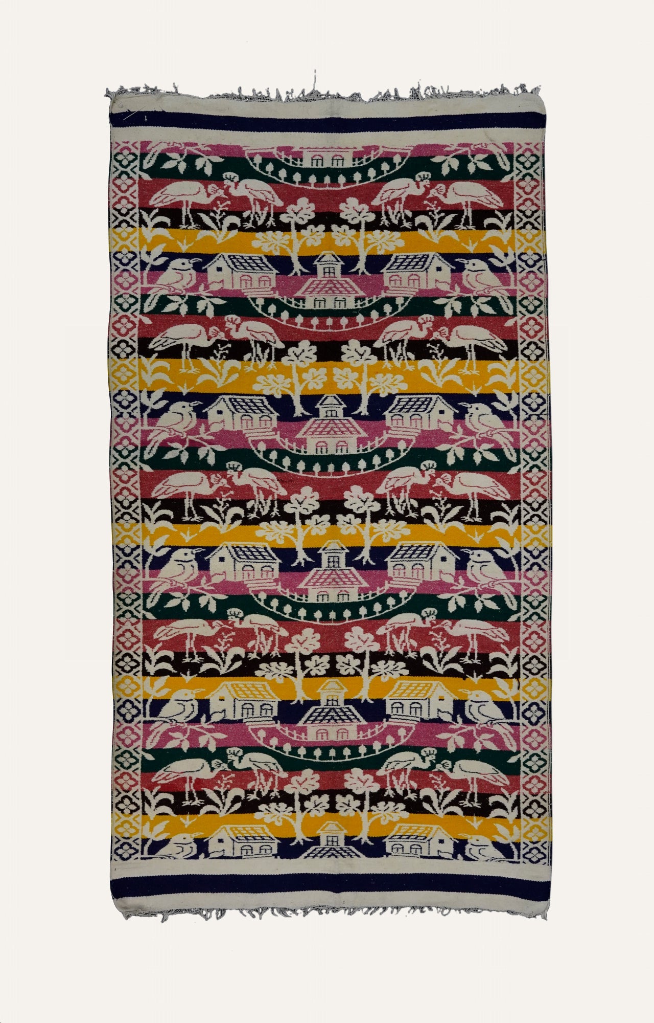 Handwoven Cotton Rug with Bold Floral Patterns