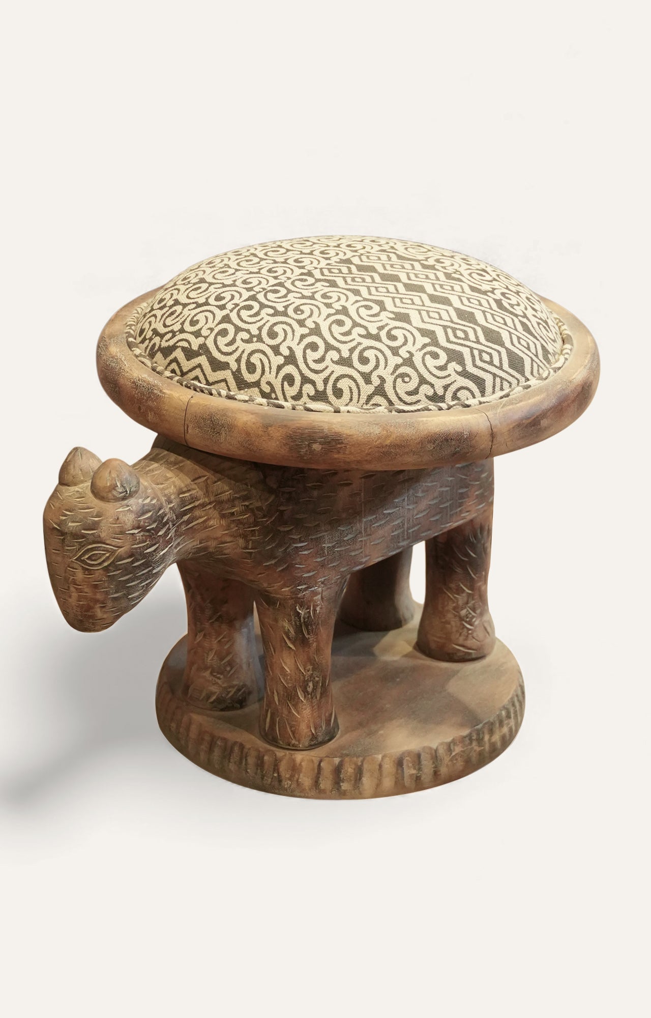 Hand-Carved Animal Motif Footstool