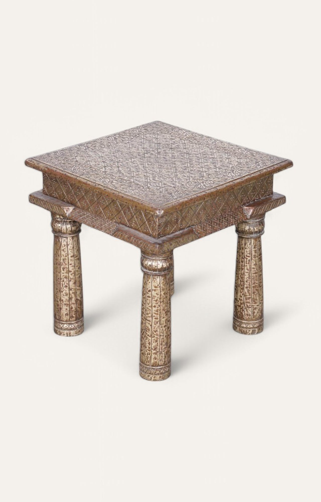Jaipuri Wood and Brass Cladded Side Table