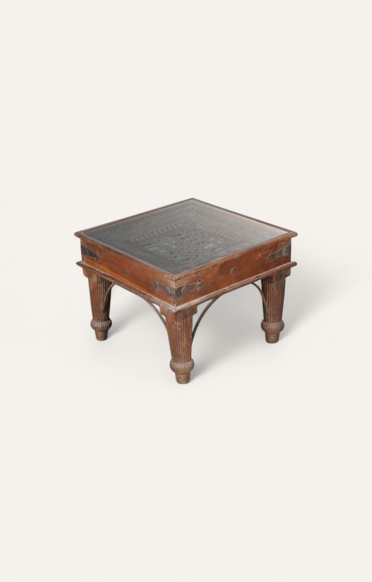 Rajputana Hand Carved Side Table with Metal Accents