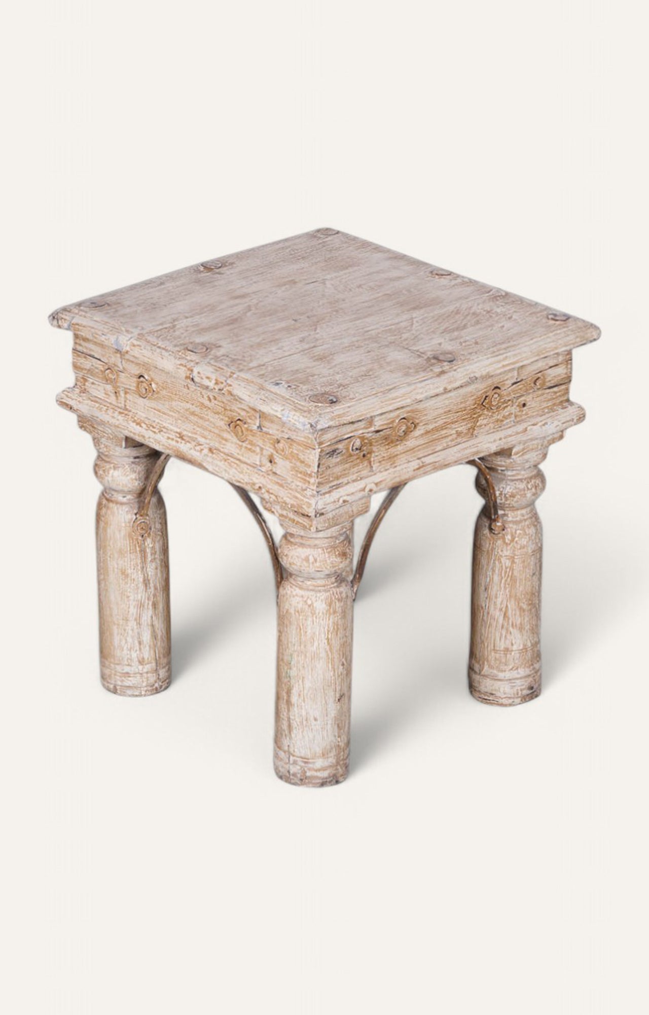 White Distress Finish Wooden Side Table