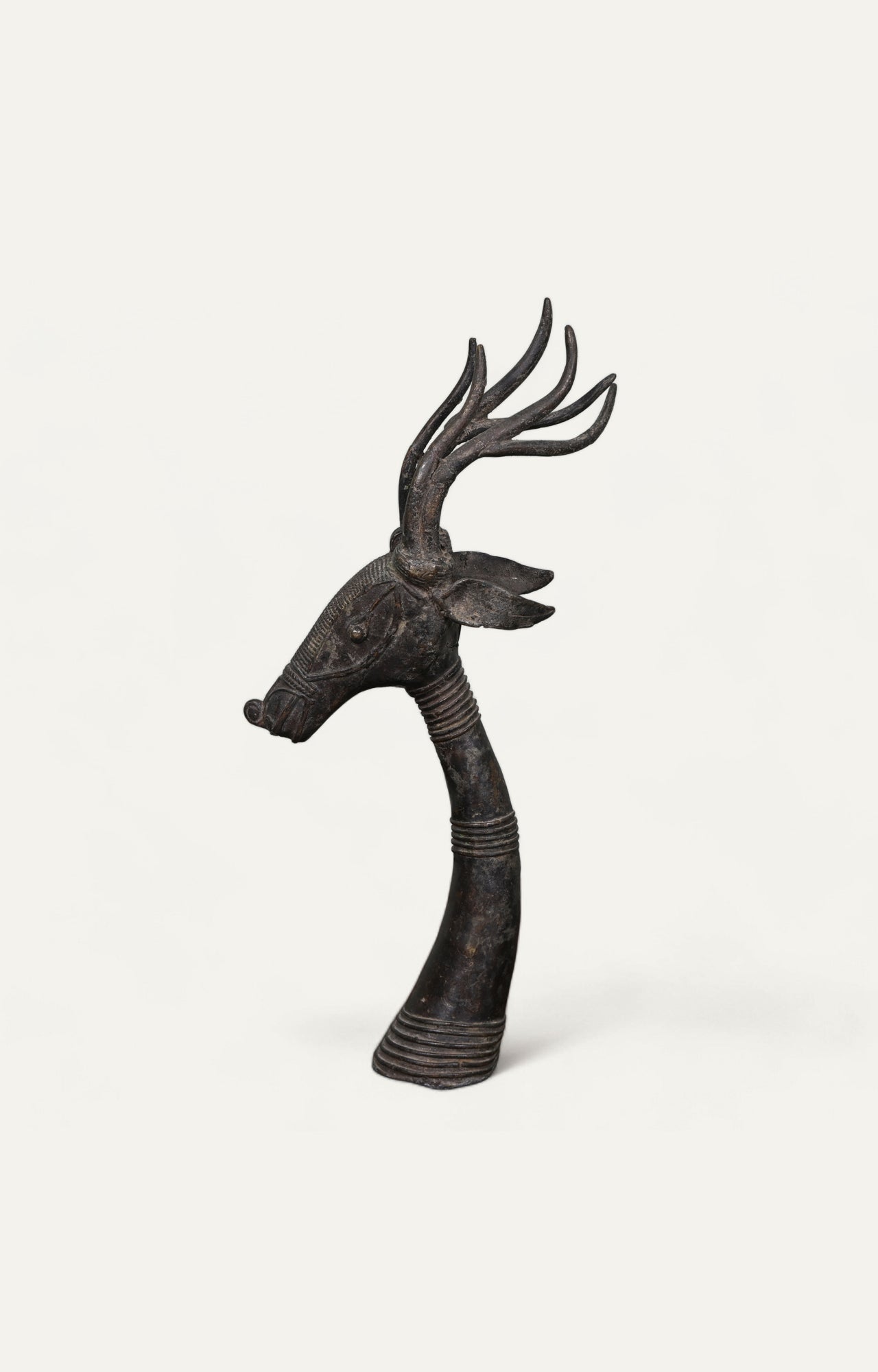 Hand-Carved Brass Deer Head Sculpture