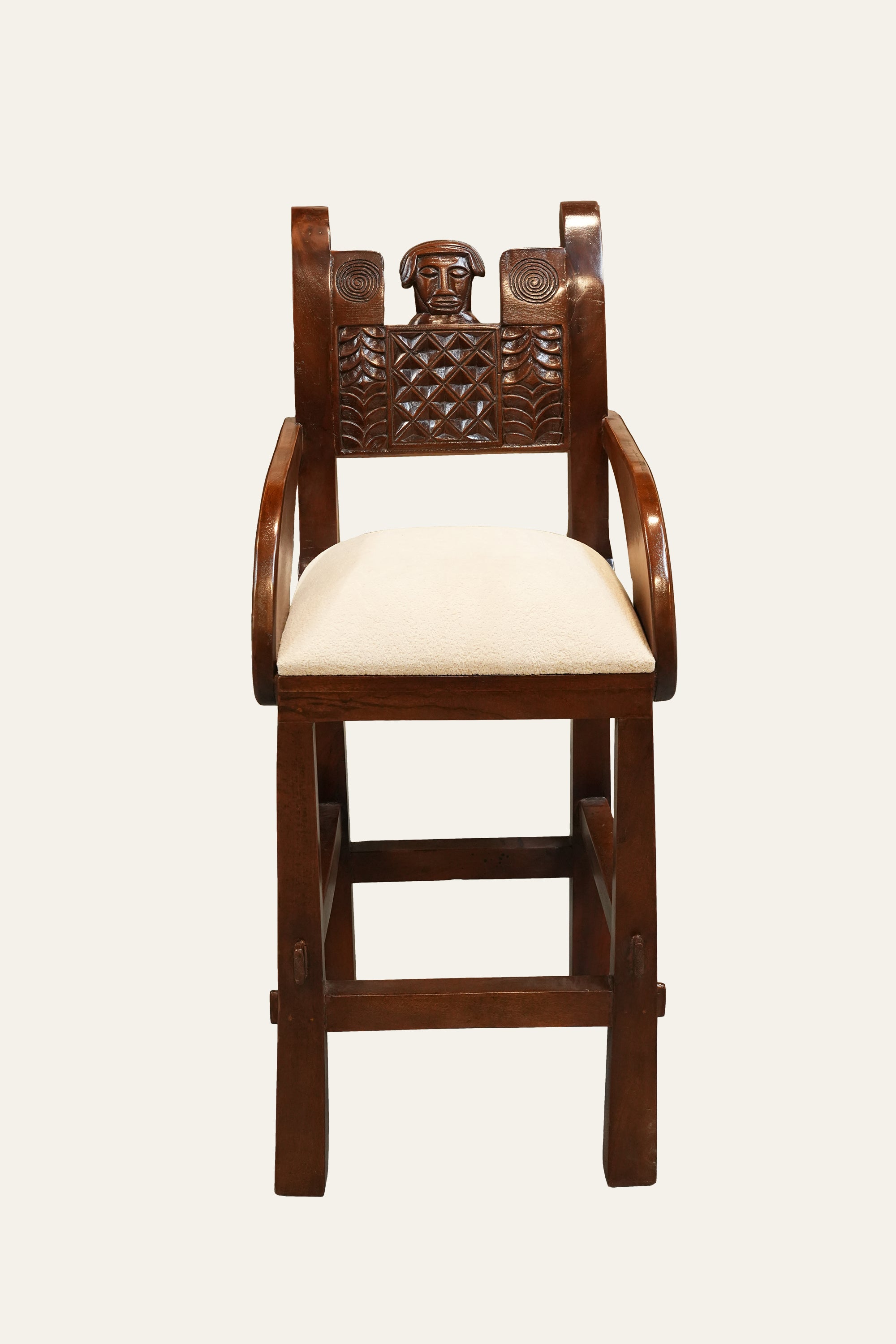 Tribal Carved Wooden Bar Chair