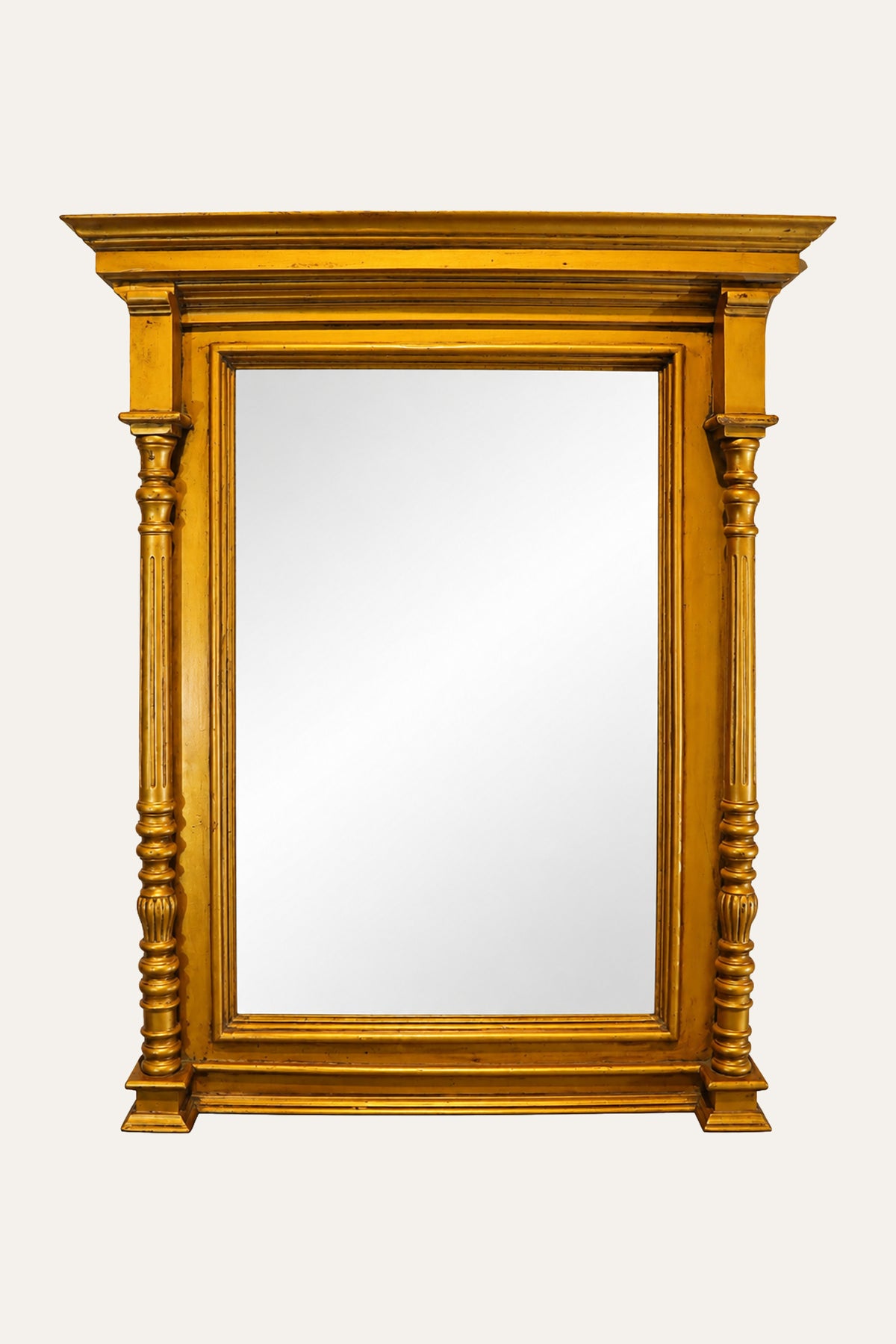 Indian Haveli Inspired Gold Toned Carved Column Wall Mirror