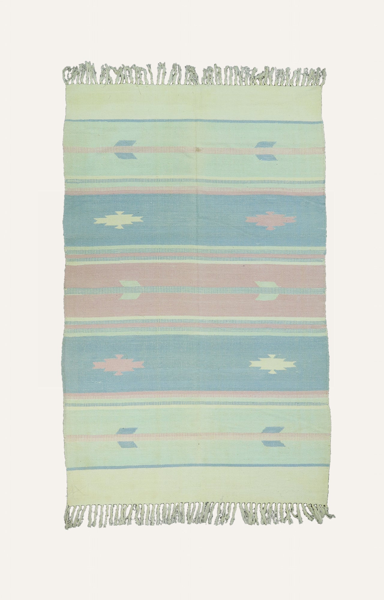 Pastel Vintage Cotton Rug with Tassels