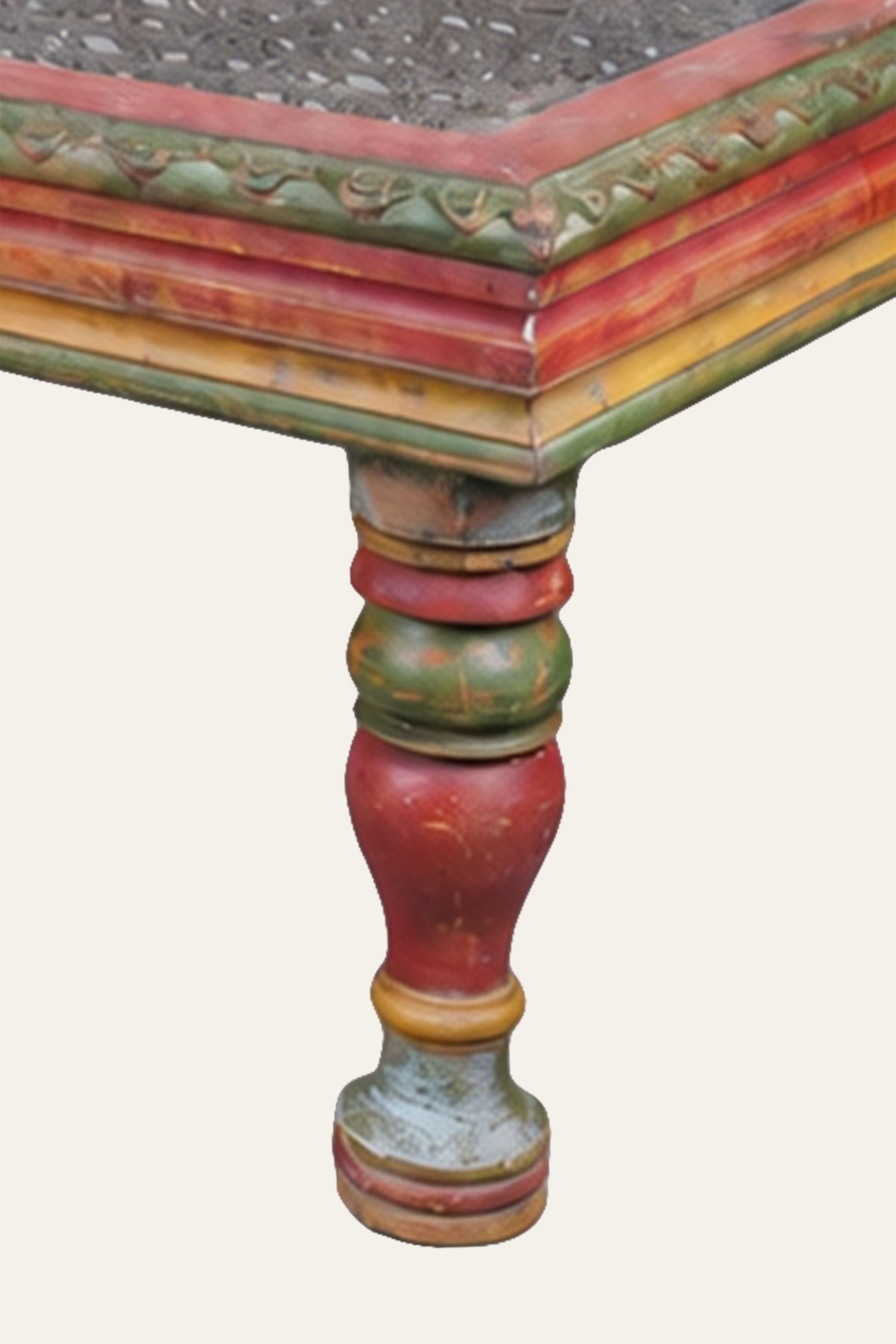 Shekhawati Style Multicolour Coffee Table with Metal Mesh Top