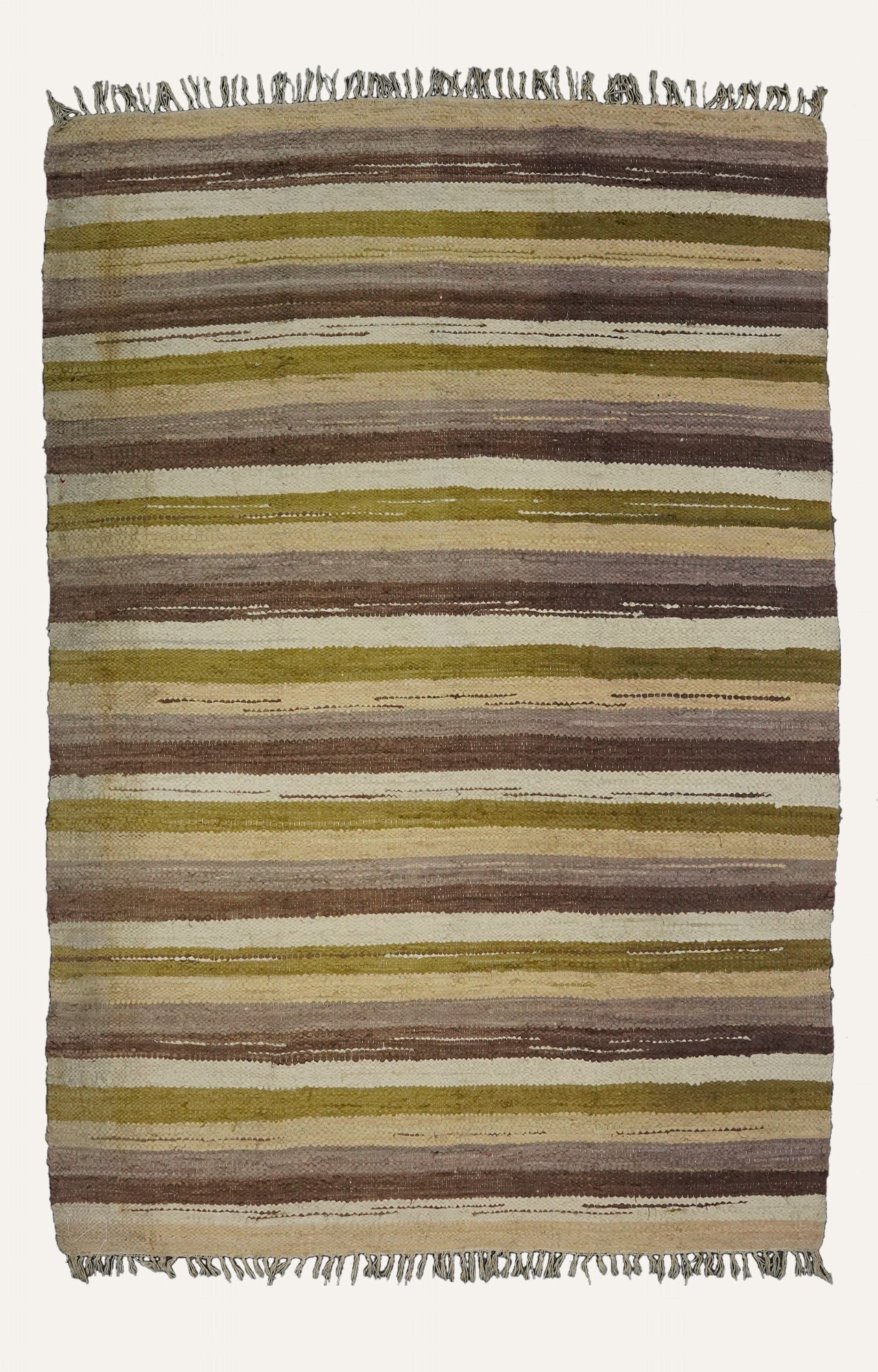 Multicolor Striped  Handwoven Cotton  Rug with Fringed Edges