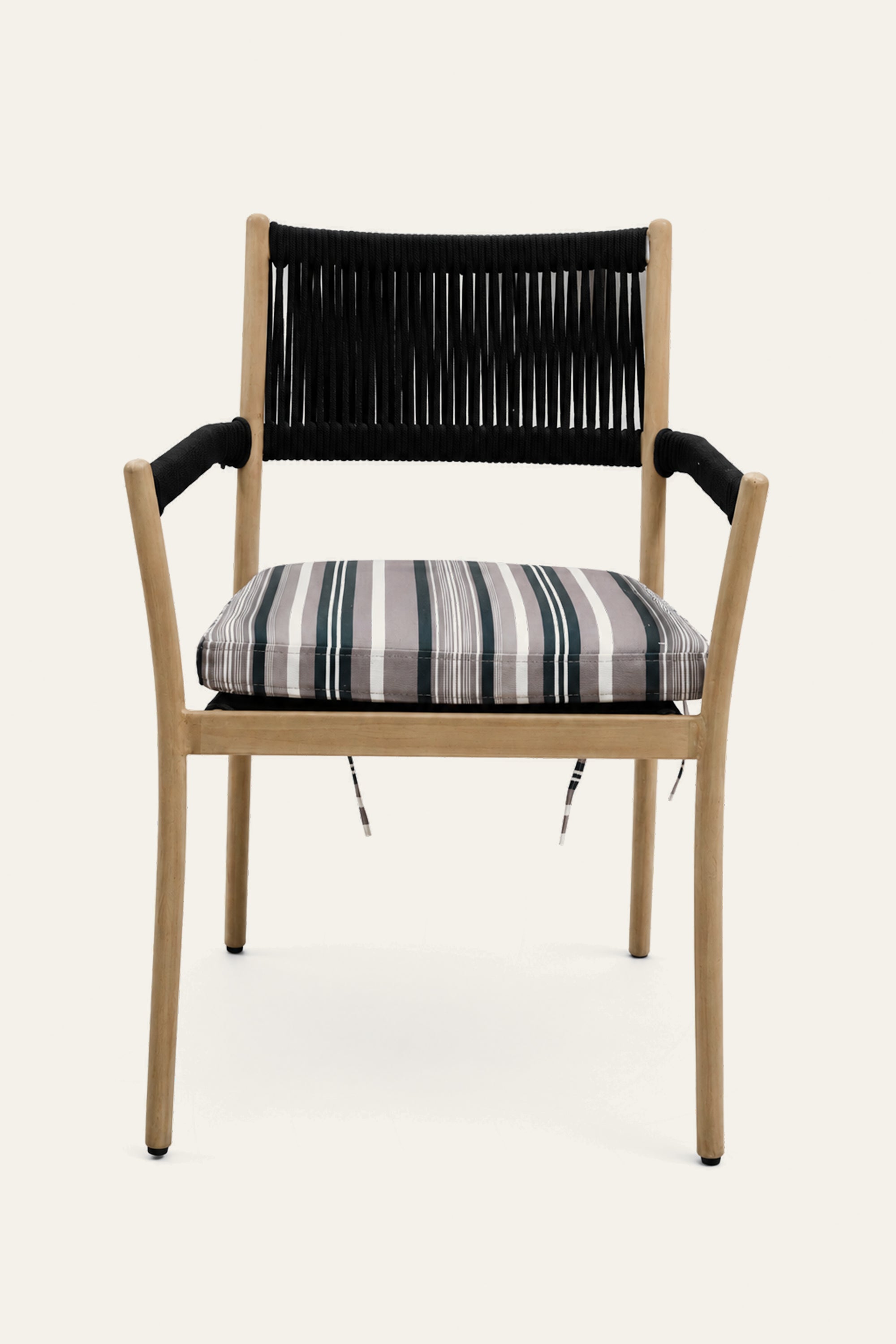 Striped Upholstered Patio Armchair with Nylon Rope Backrest