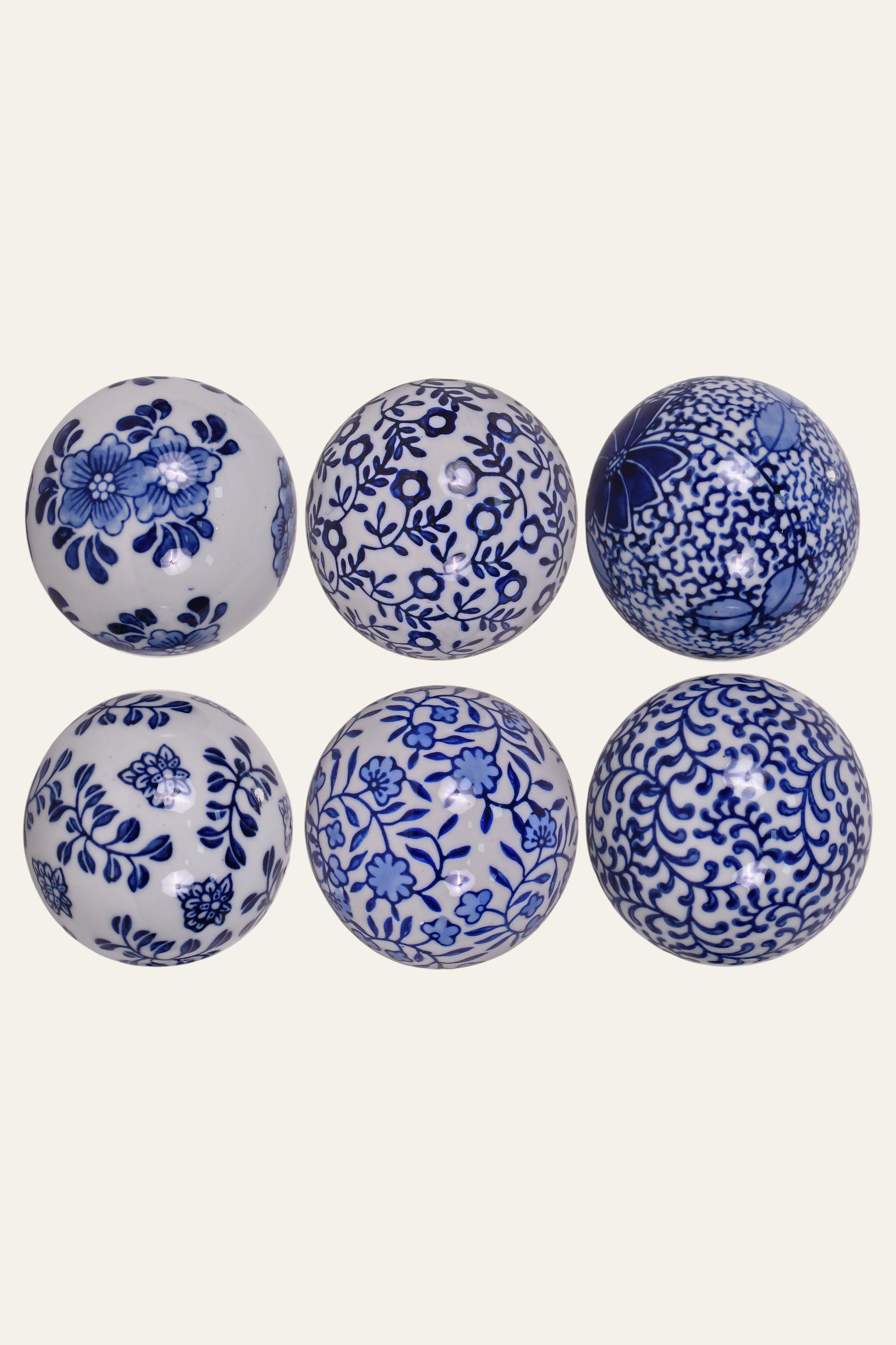 Blue & White Floral Ceramic Table Decor– Set of 6