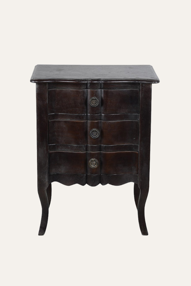 Espresso 3-Drawer Bow-Front Bedside Table with Cabriole Legs
