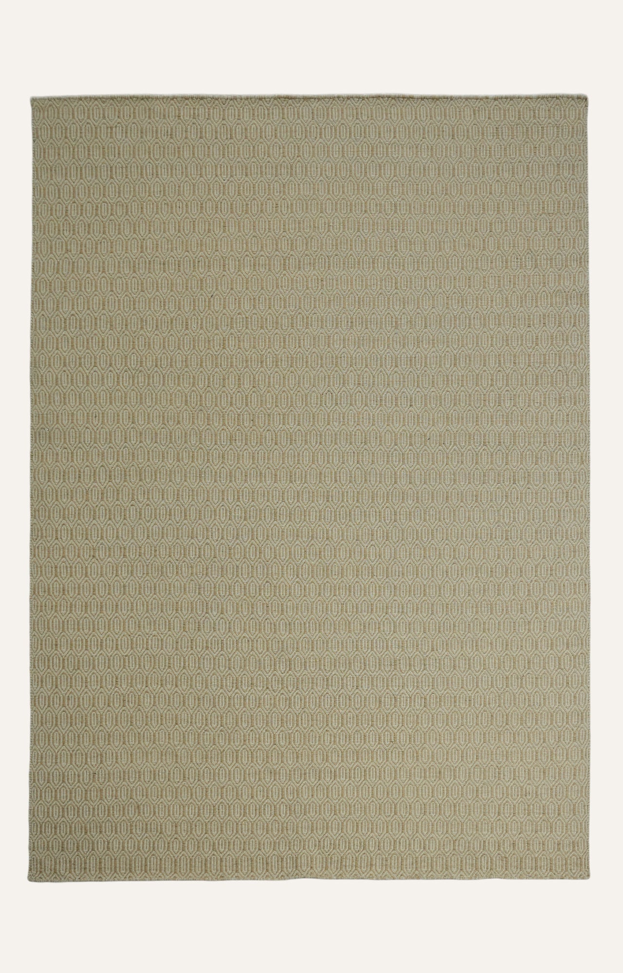 Textured Oval-Pattern Flatweave Beige Rug