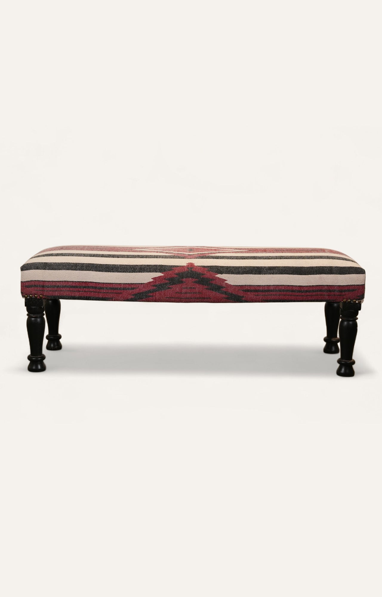 Kilim Upholstered Wooden Bench with Turned Legs