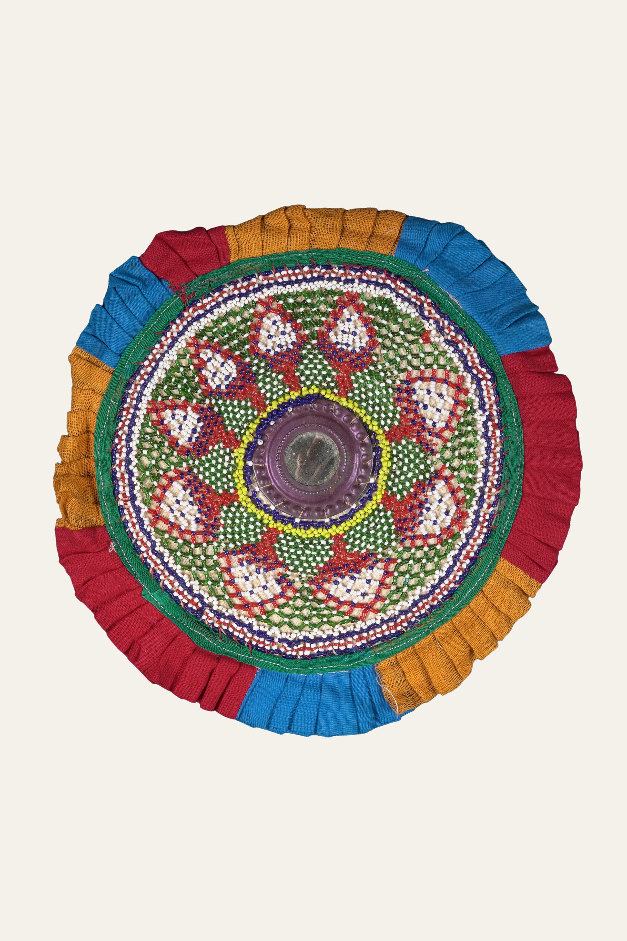 Lotus Motif Round Beaded Textile Wall Hanging