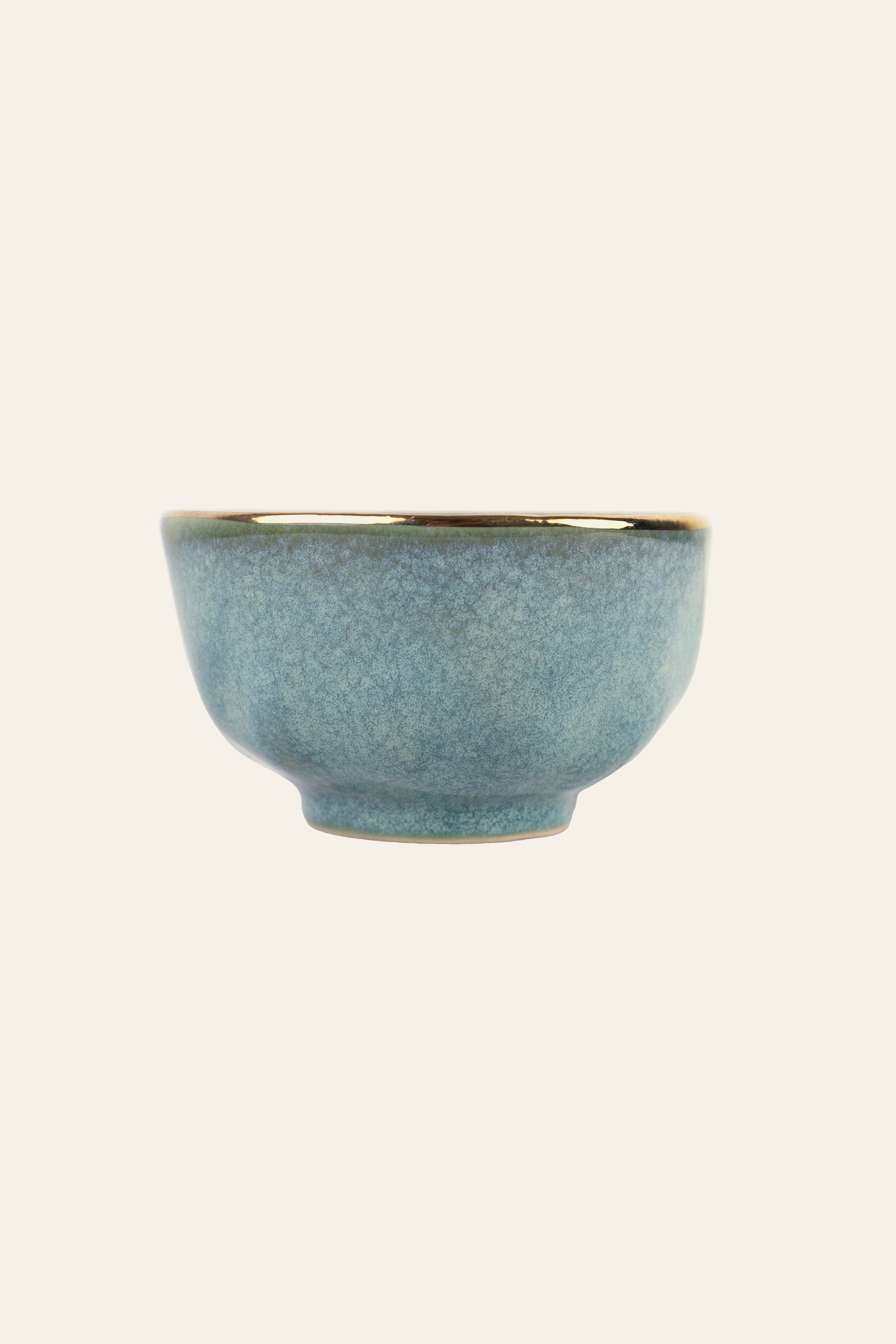 Verde Green Glazed Ceramic Serving Bowl with Gold Rim