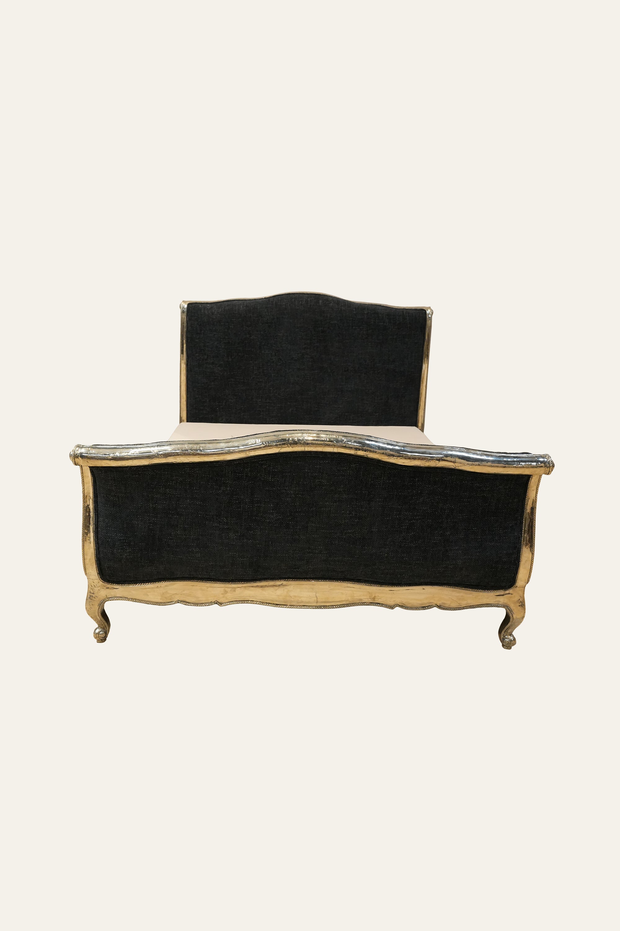 Black Upholstered King Size Bed with White Metal Frame