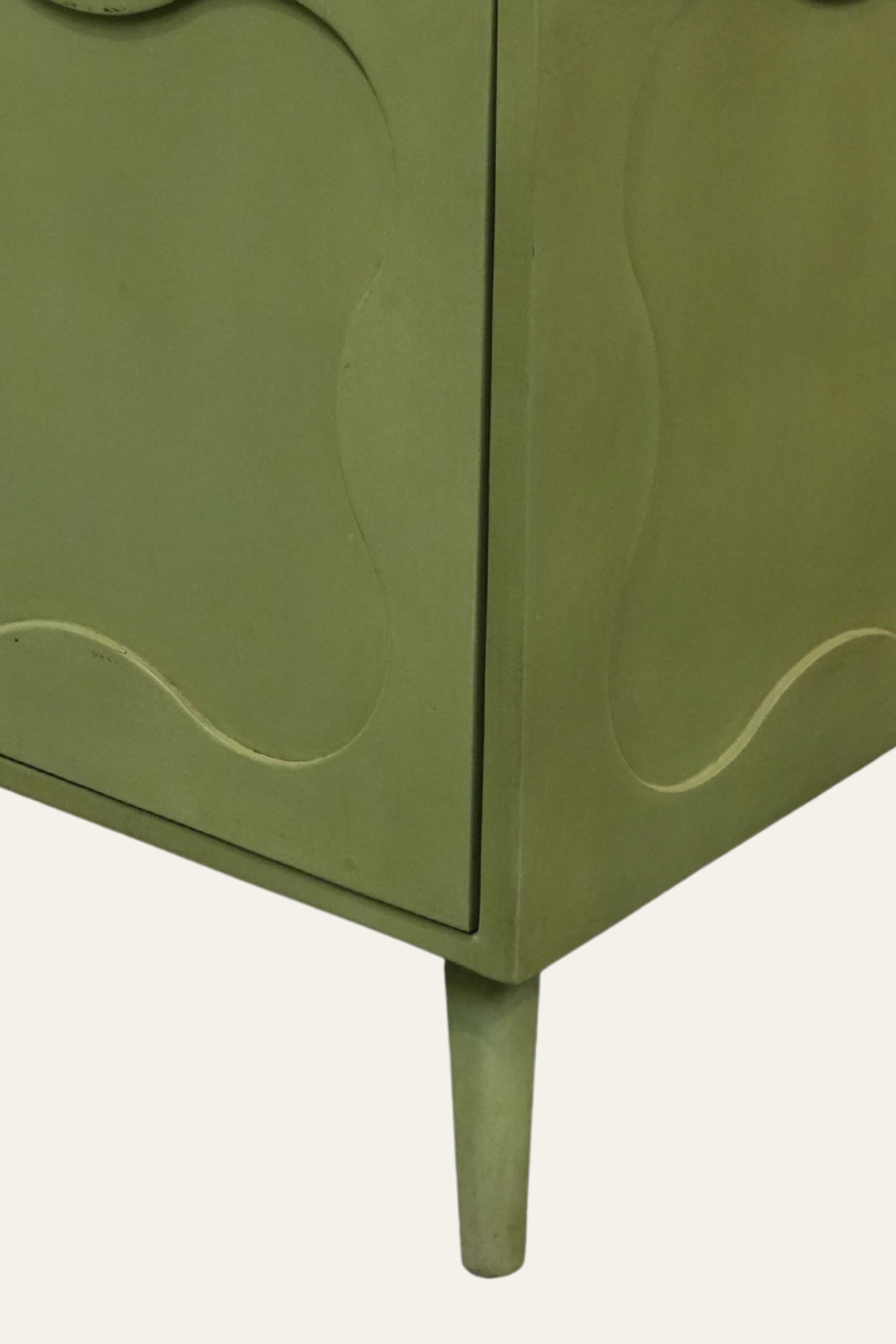 Olive Green Modern Bedside Table with 2 Storage Shelves