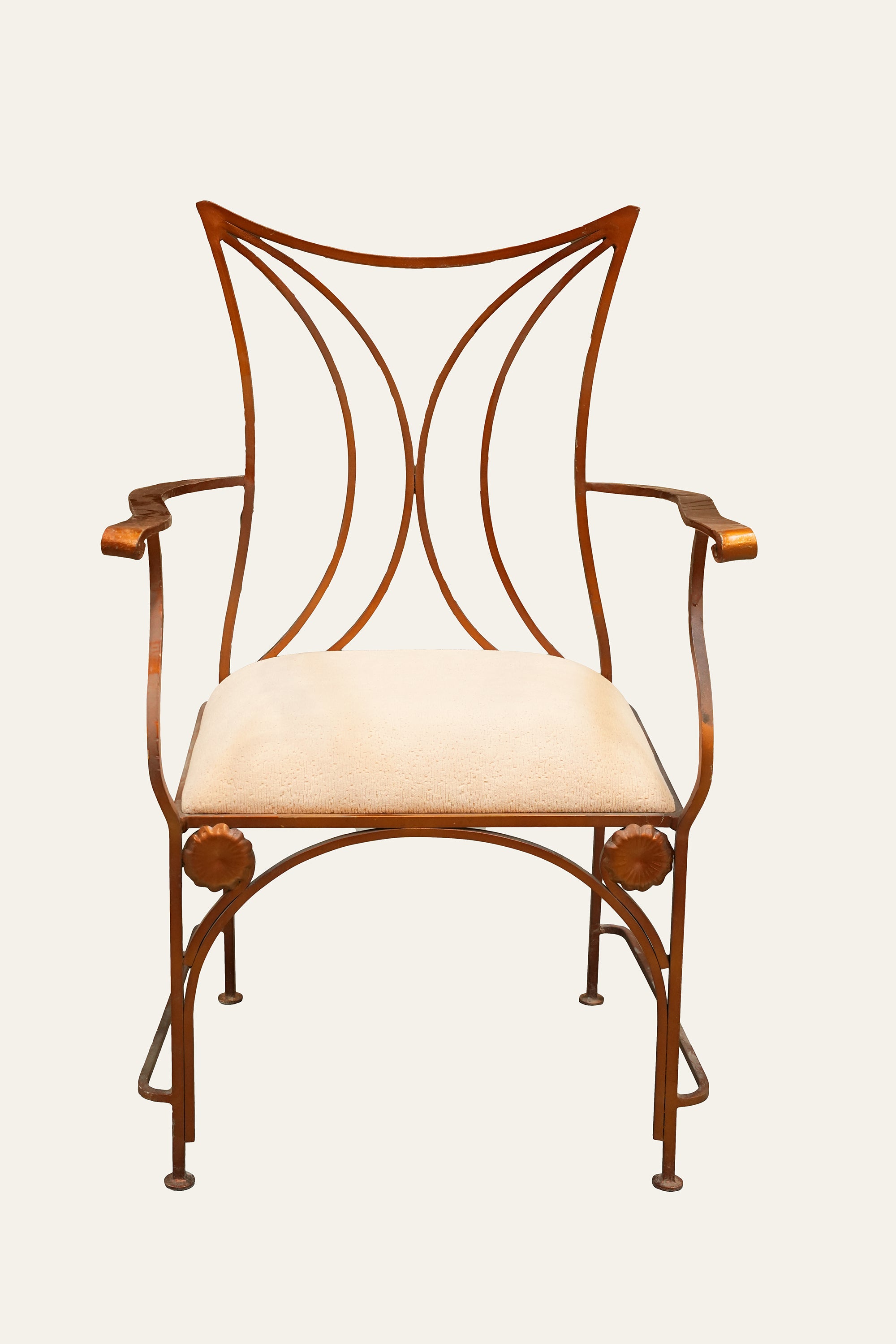 Curved Back Metal Armchair with Plush Cushioned Seat