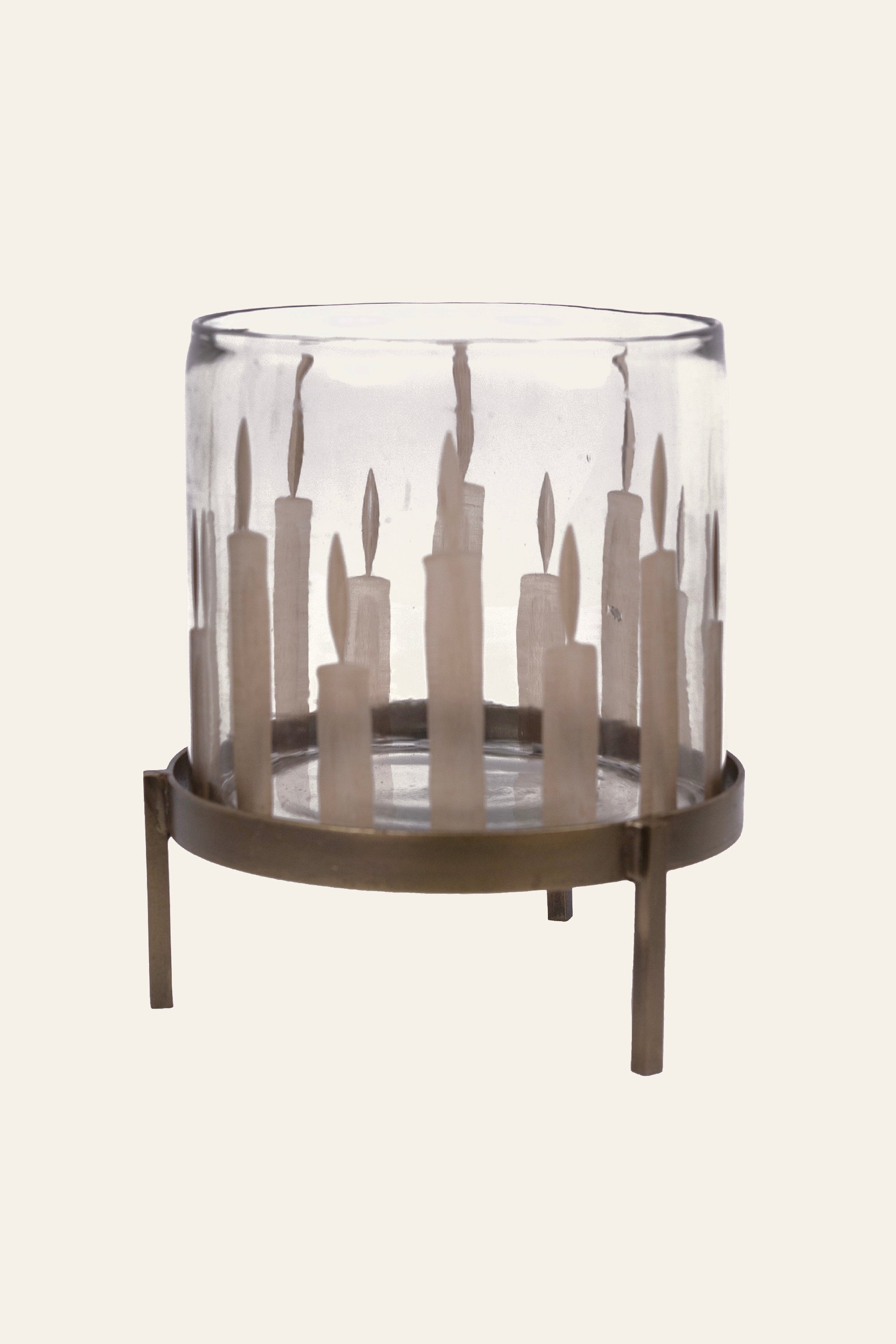 Wide Candle Motif Glass Hurricane Candle Holder