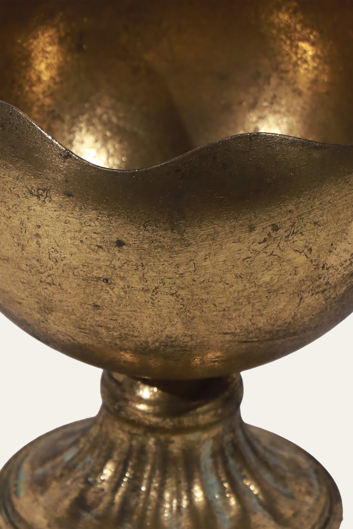 Scalloped Pedestal Candle Holder in Gold Toned Patina