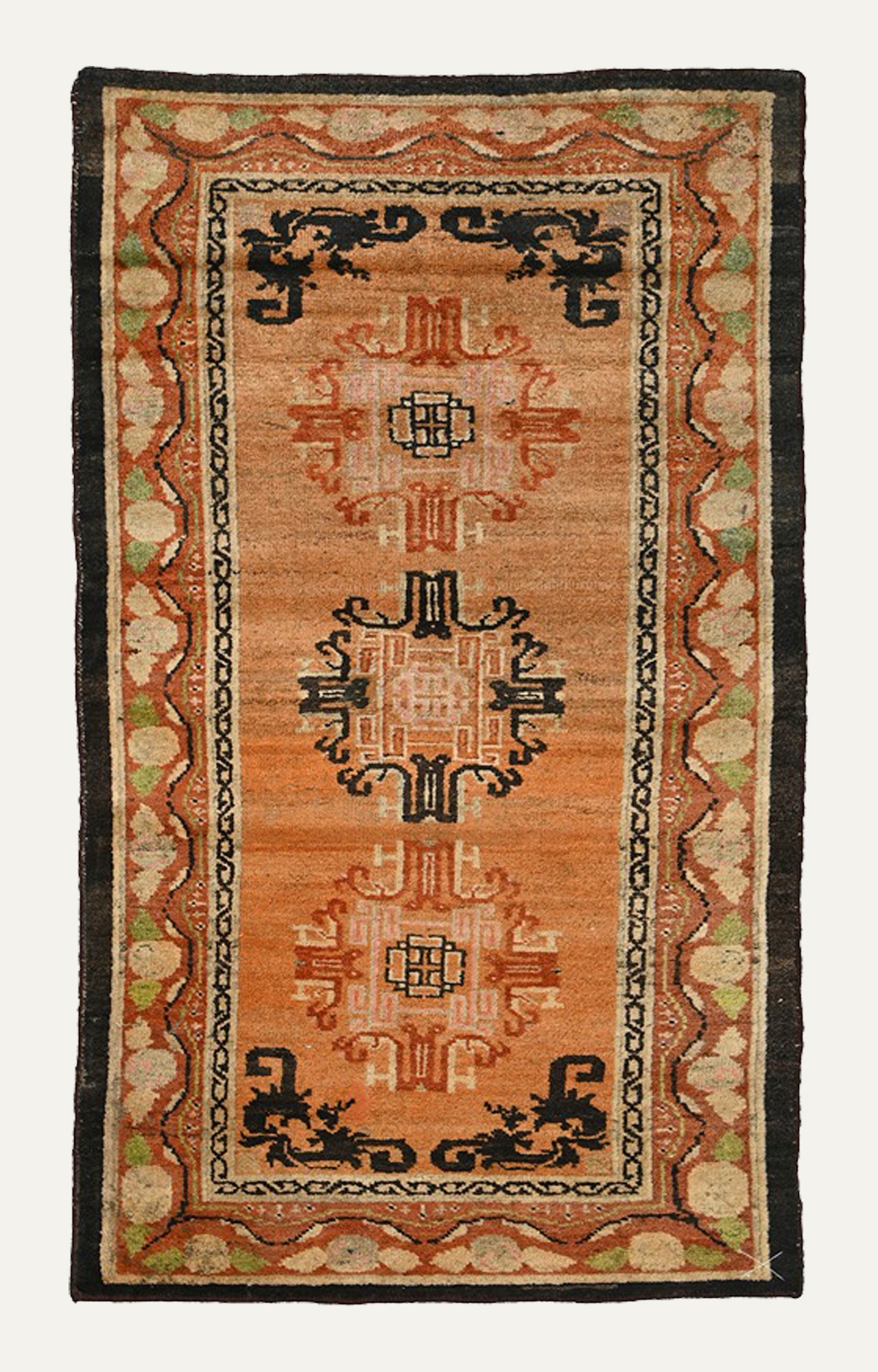2.9 x 5.6 Ft Woolen Handwoven Vintage Tibetan Thick Pile Geometric Medallion Carpet
