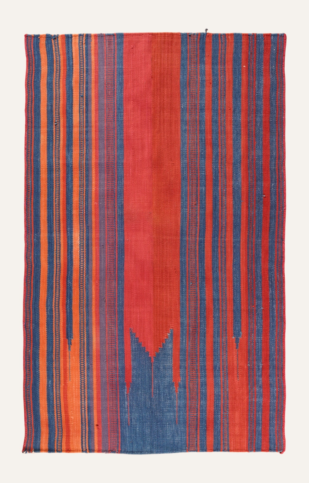 Handwoven Red & Indigo Striped Flatweave Rug