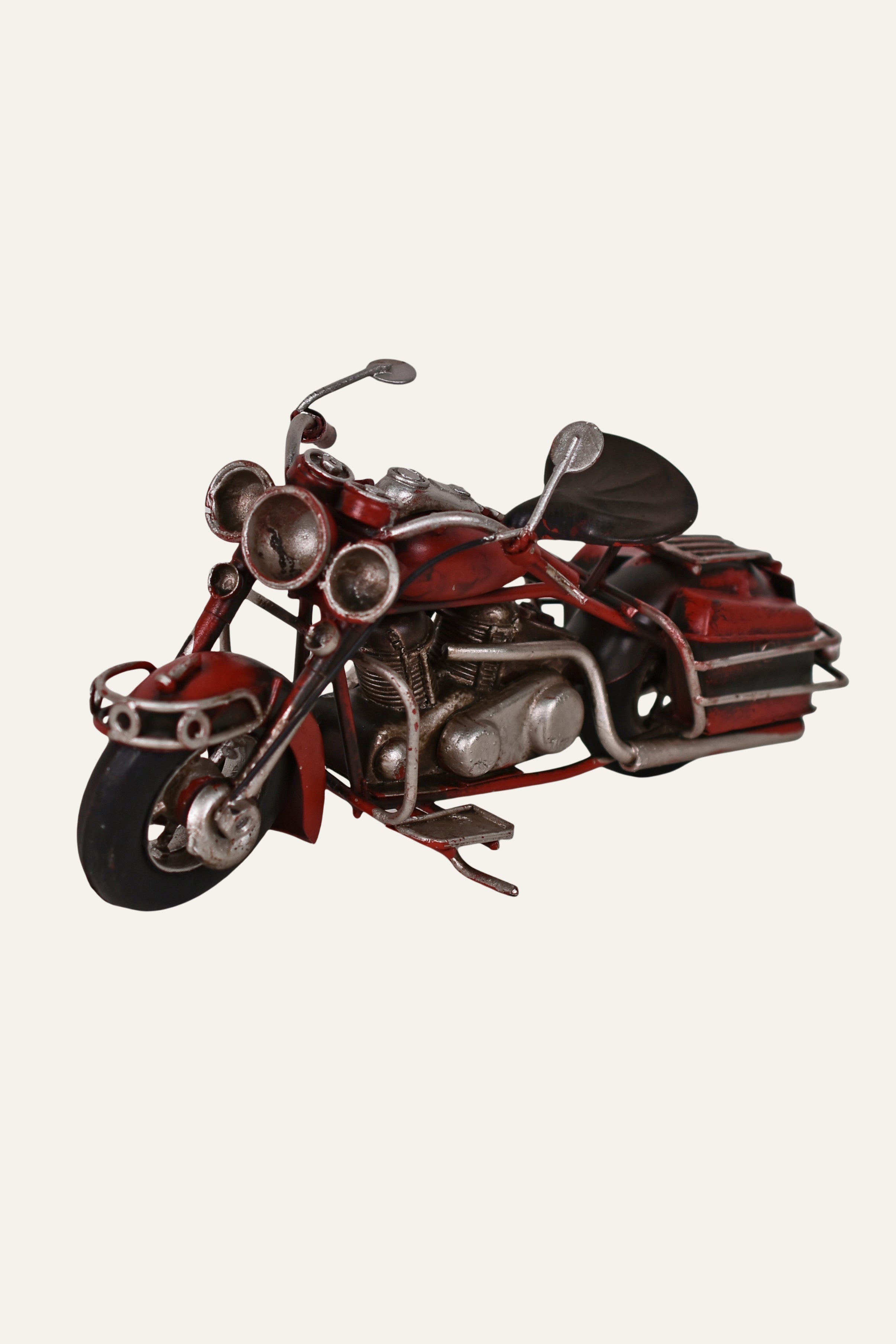 Retro Red Motorcycle with Saddle Bags Metal Decor