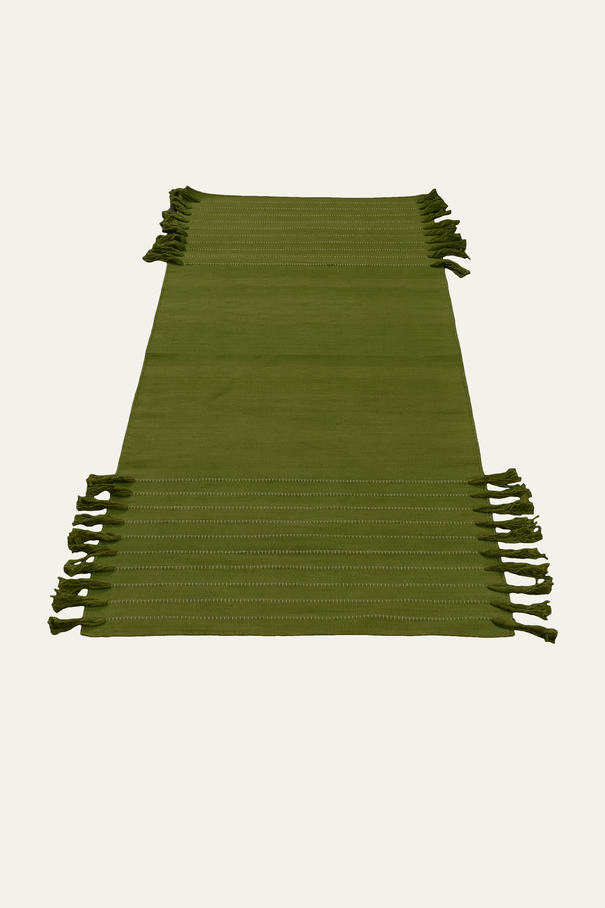 Olive Green Washable Cotton Yoga Mat with Fringe