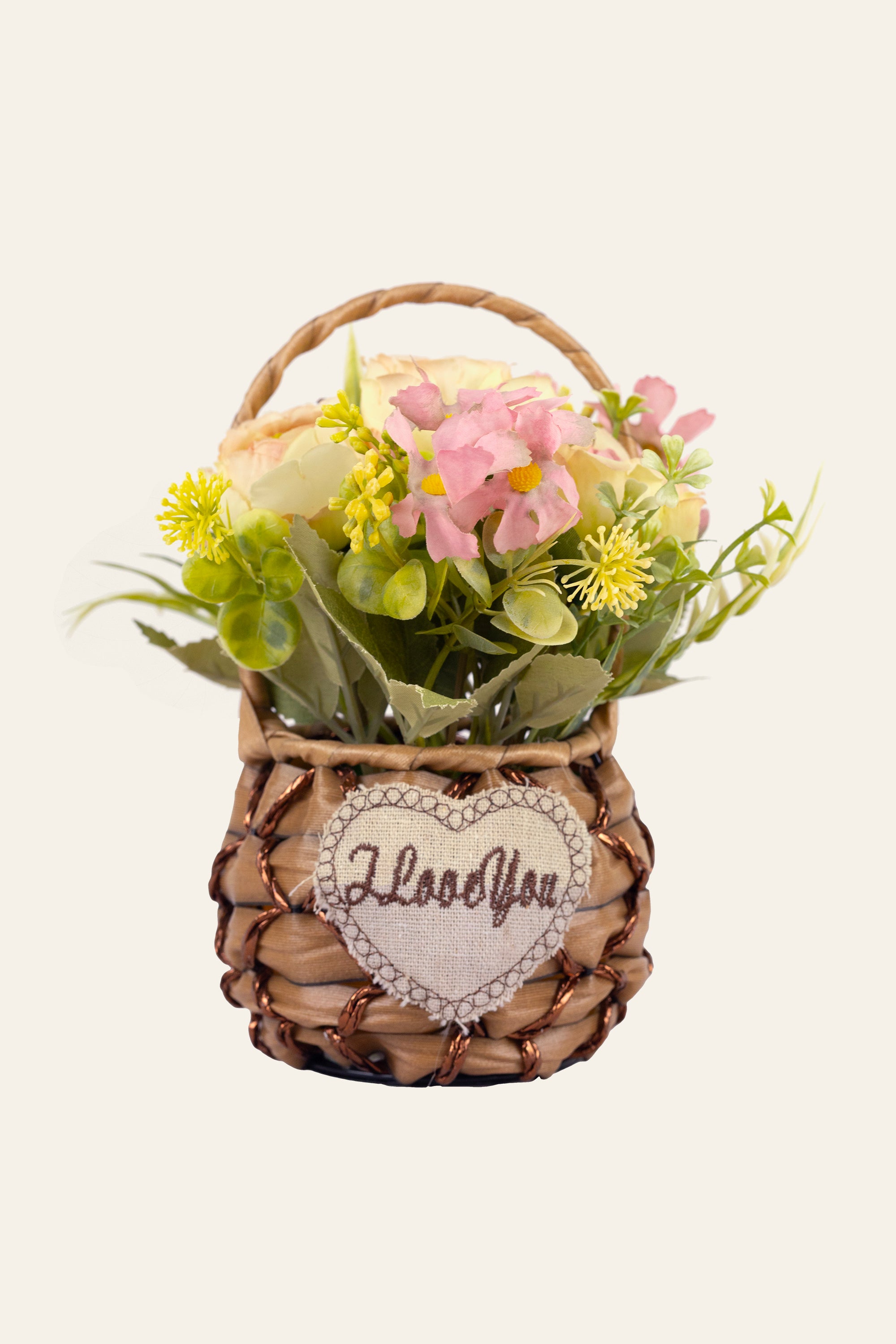 Peach Rose Artificial Flower Basket
