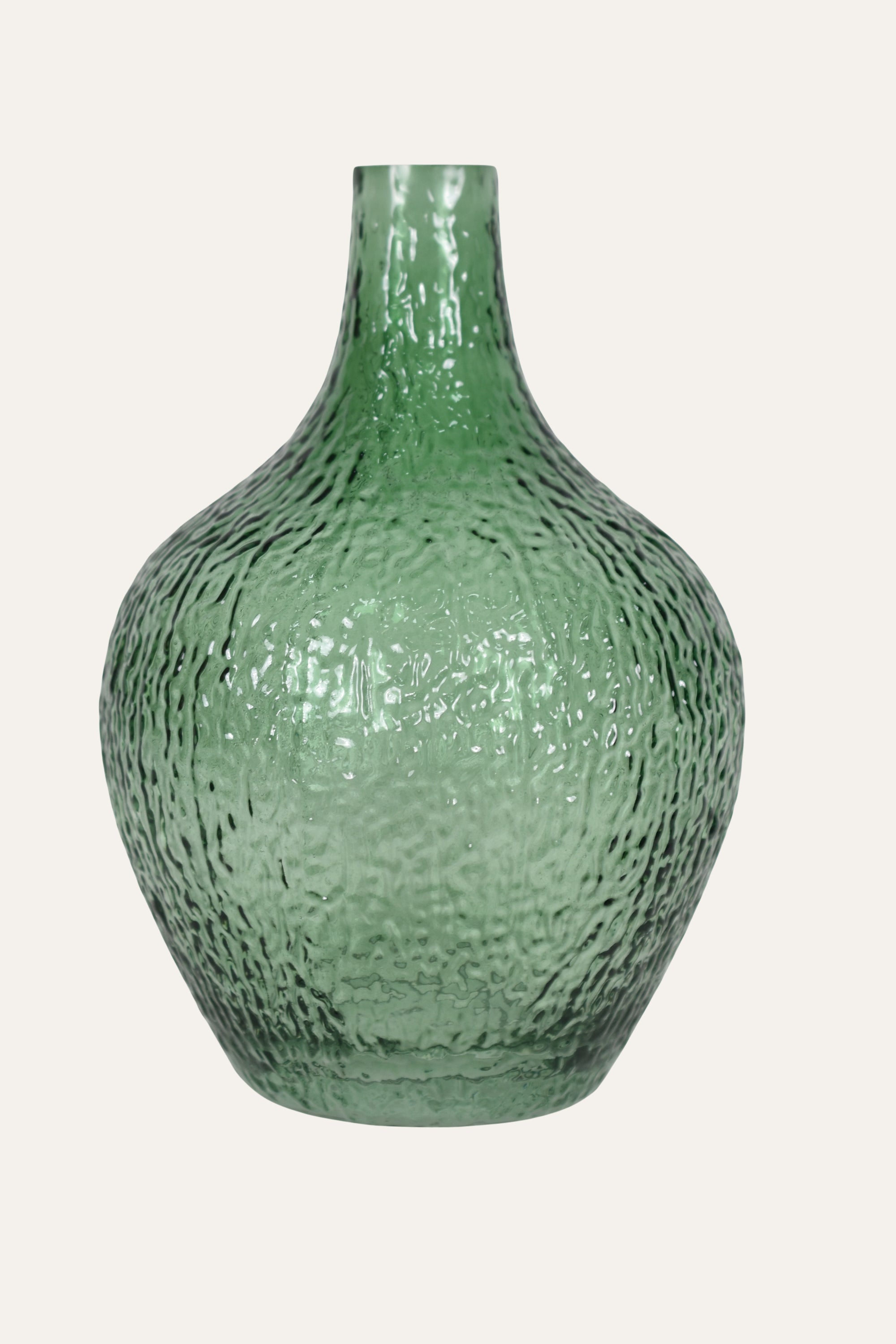 Textured Hand Blown Green Glass Decorative Vase