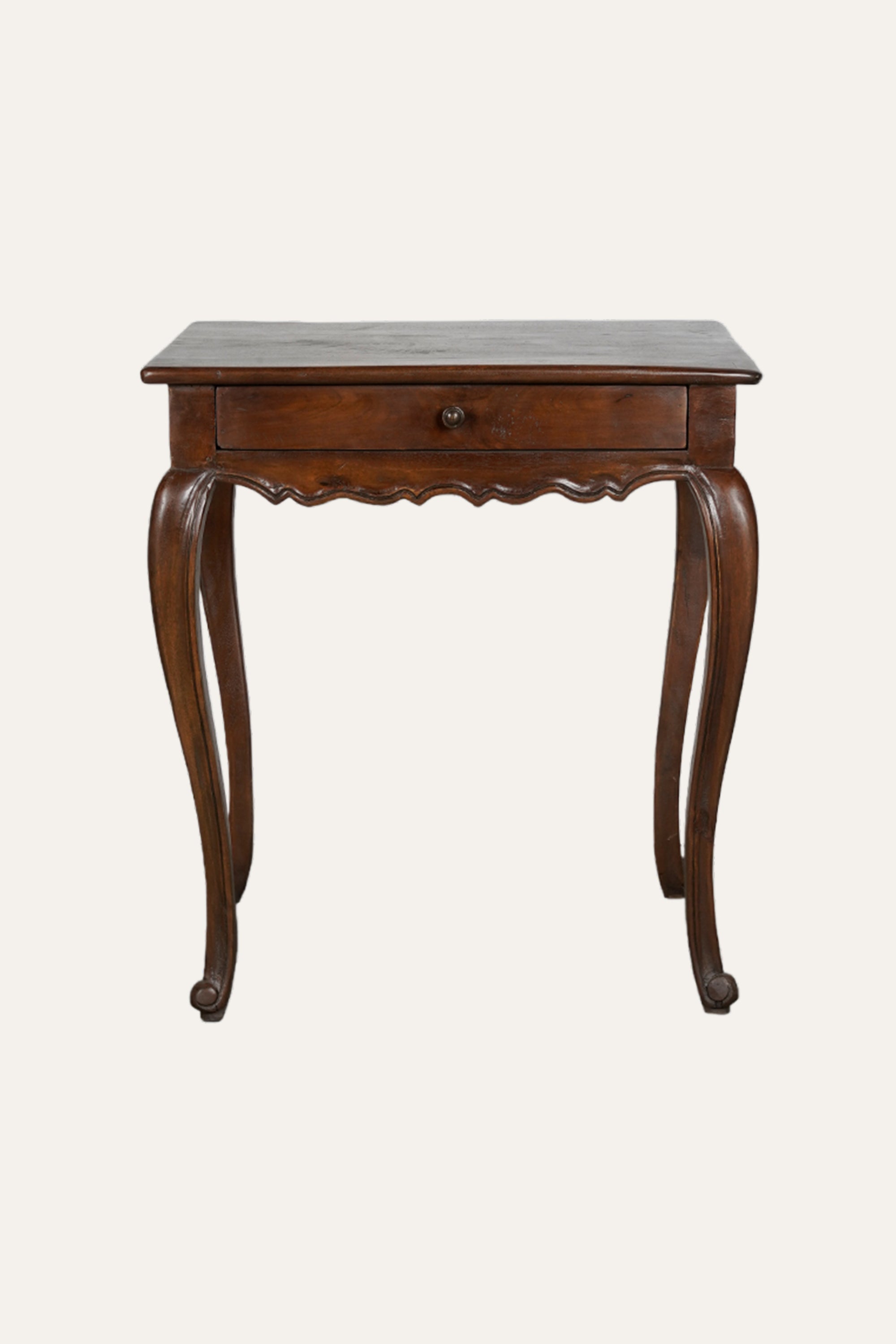 French Provincial Wooden Bedside Table with Curved Legs