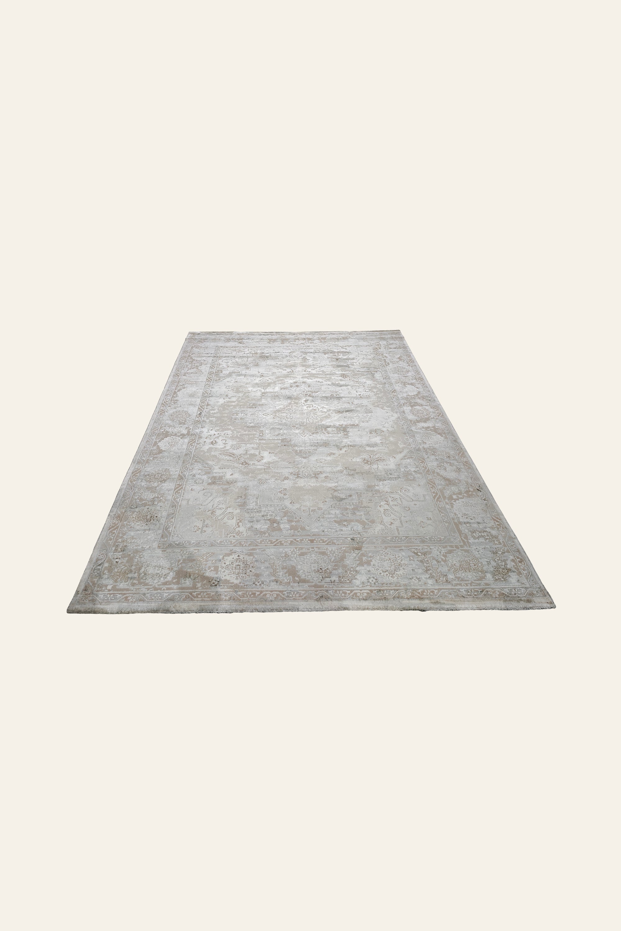 8 x 12 ft Medallion Oriental Carpet with Modern Distressed Overlay