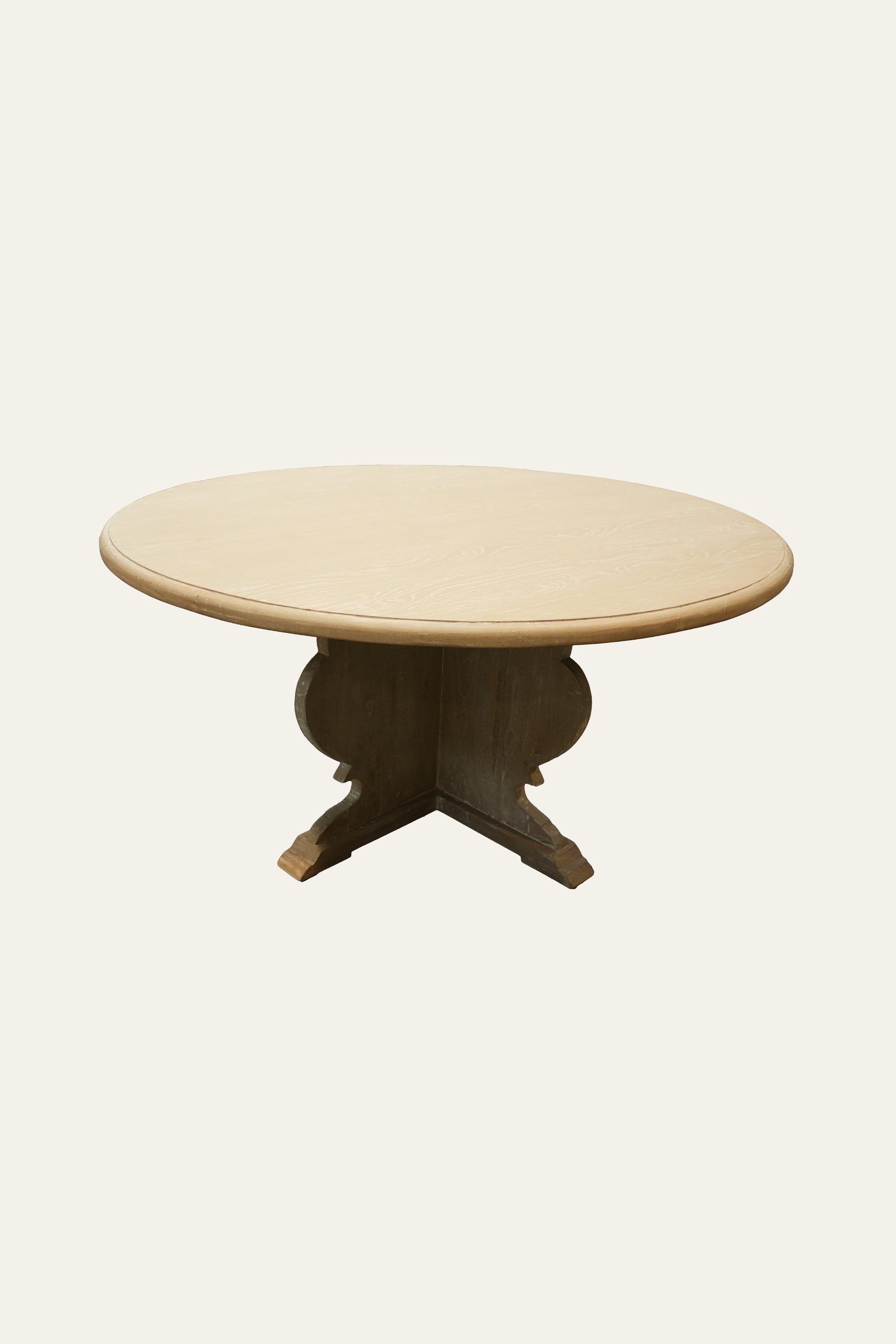 Round Light Brown Wood Pedestal 4-Seater Dining Table