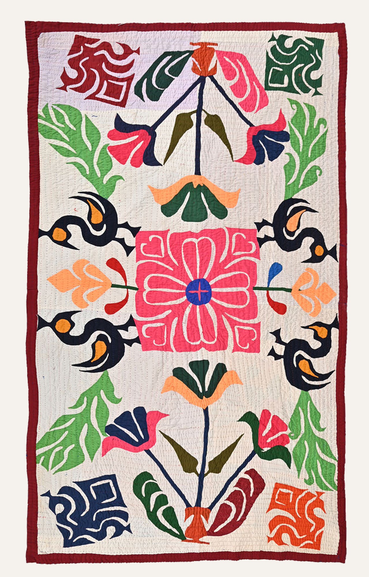 Indian Hand Embroidered Multicolor Applique Cotton Textile Wall Hanging