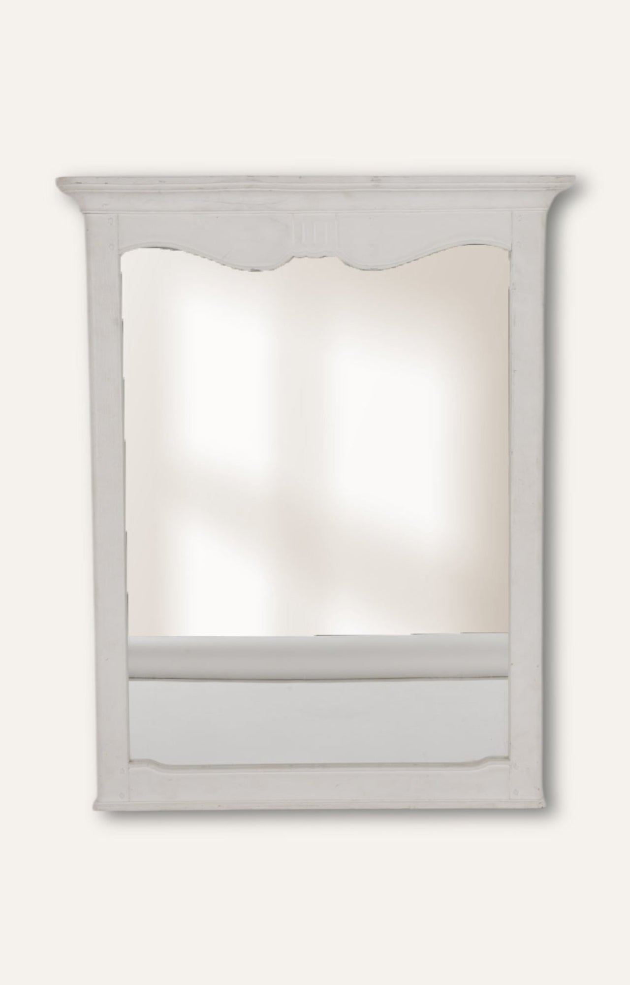 White Wood Frame Wall Mirror with Antique Finish