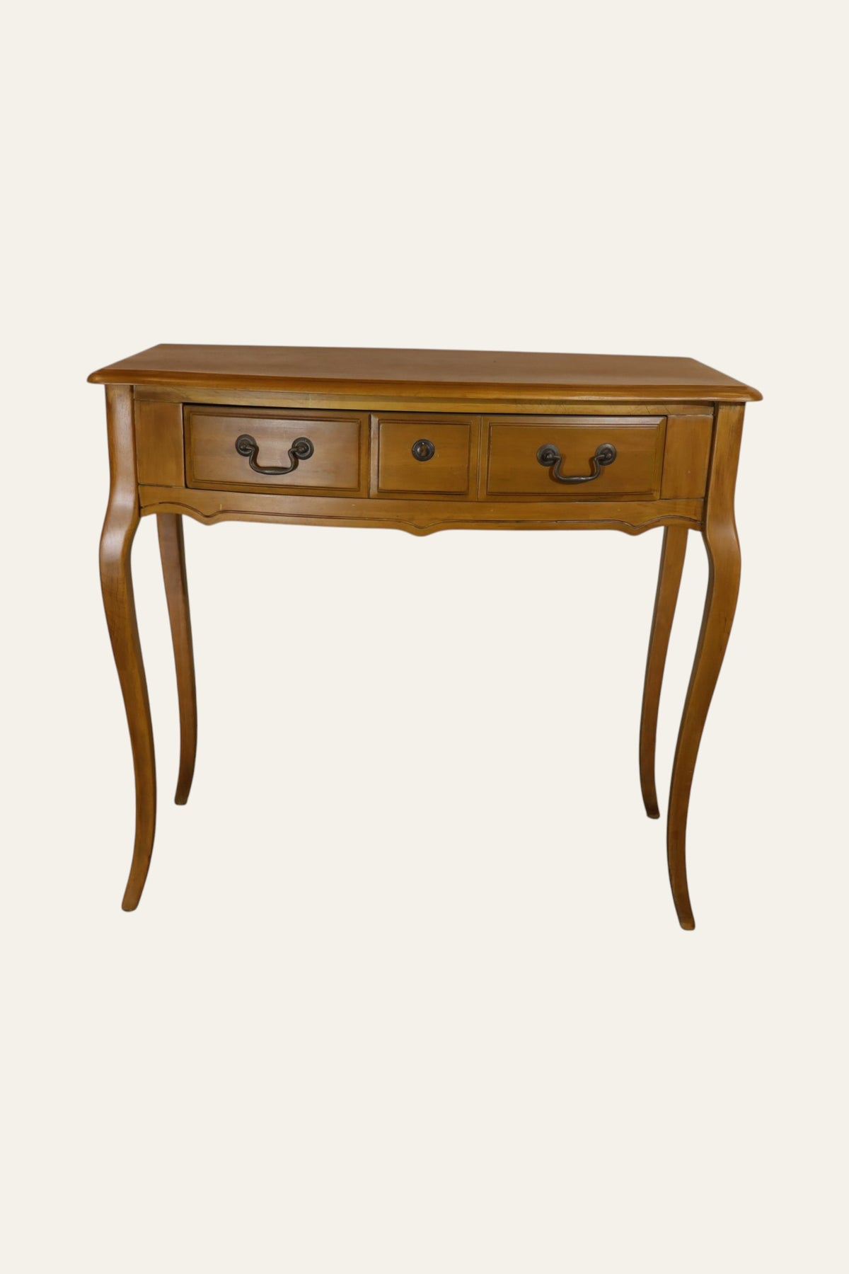 Brown French Provincial 3-Drawer Console Table with Cabriole Legs