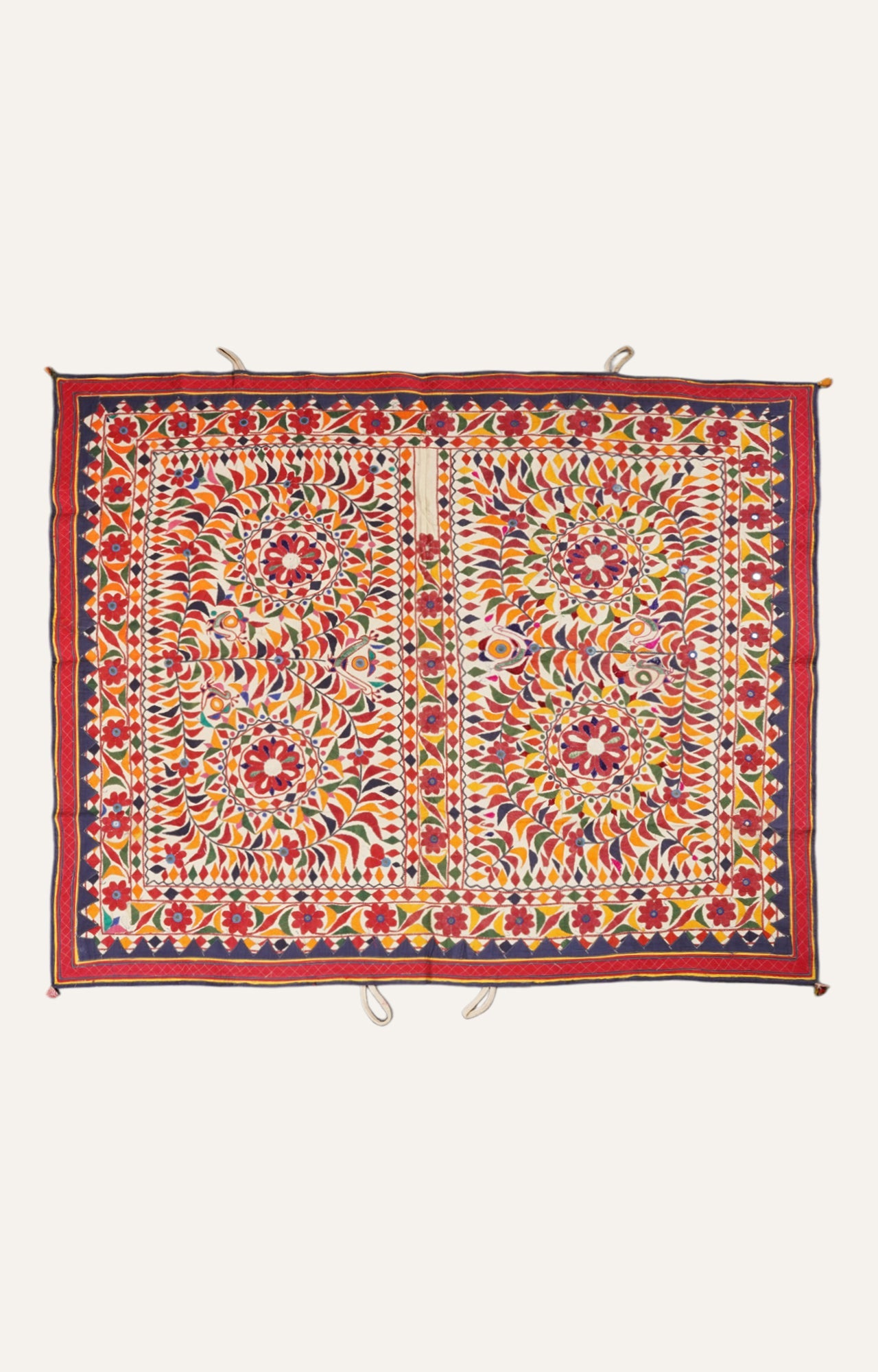 Vibrant Saurashtra Appliqué Embroidered Textile Wall Art