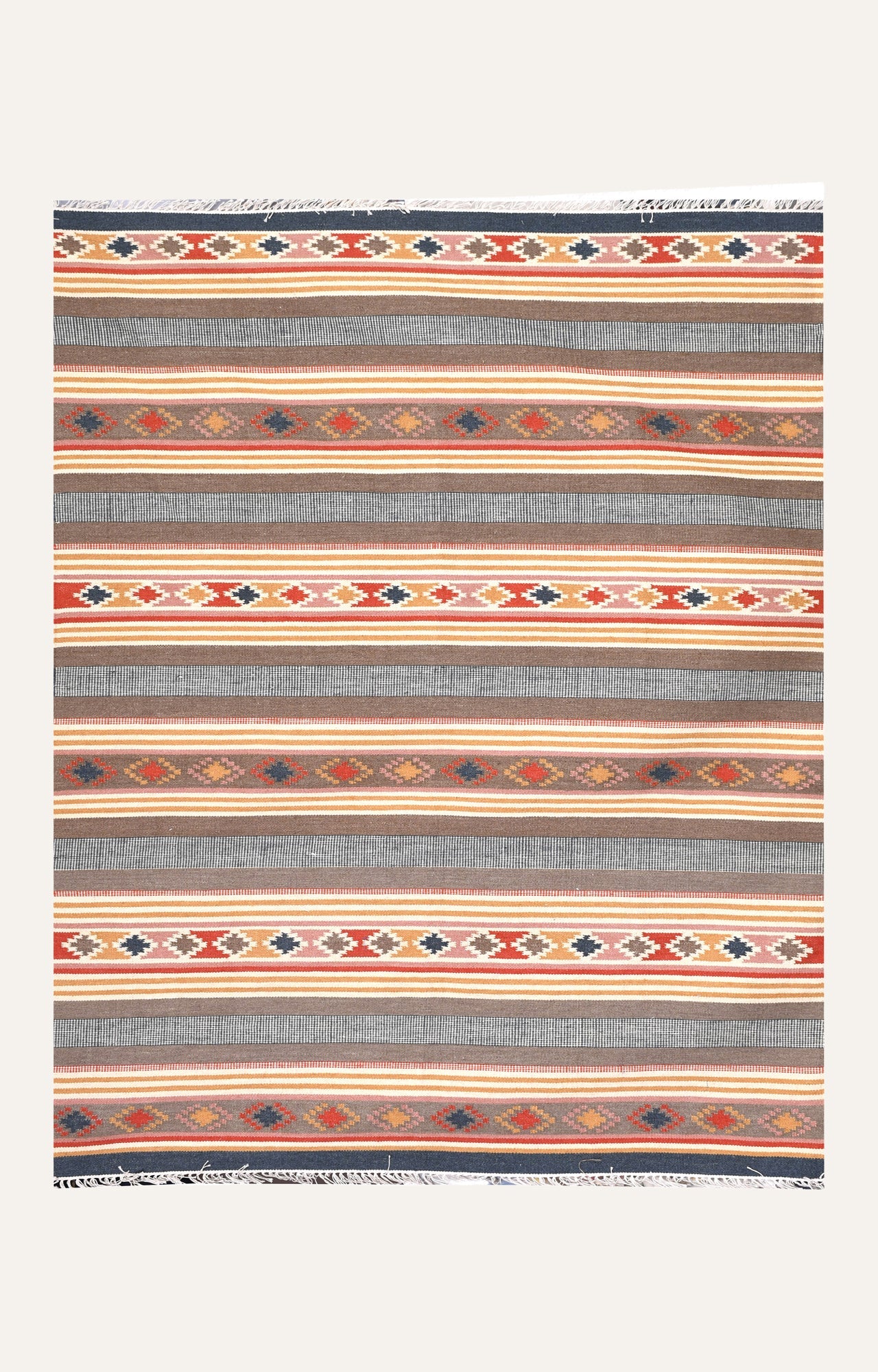 Earthy Striped Tribal Flatweave Rug