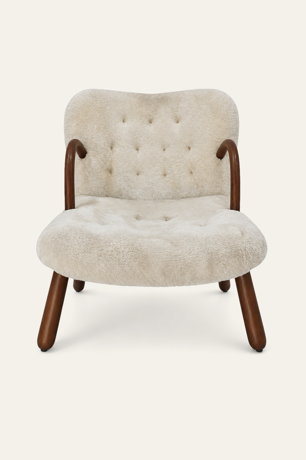 Modern Tufted Upholstered Armchair Lounge Chair with Curved Wood Arms
