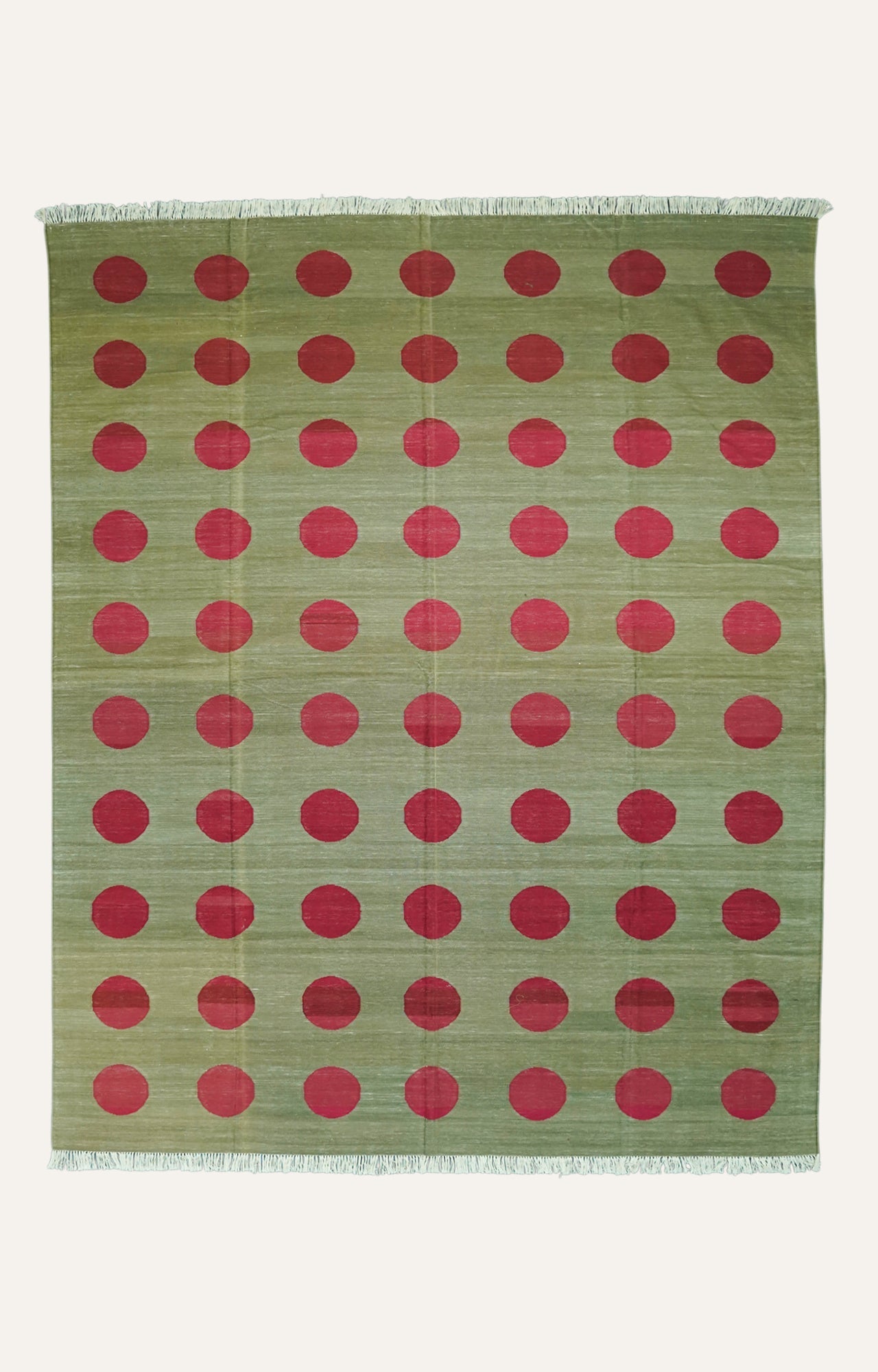 Modern Olive Green Polka Dot Handwoven Rug