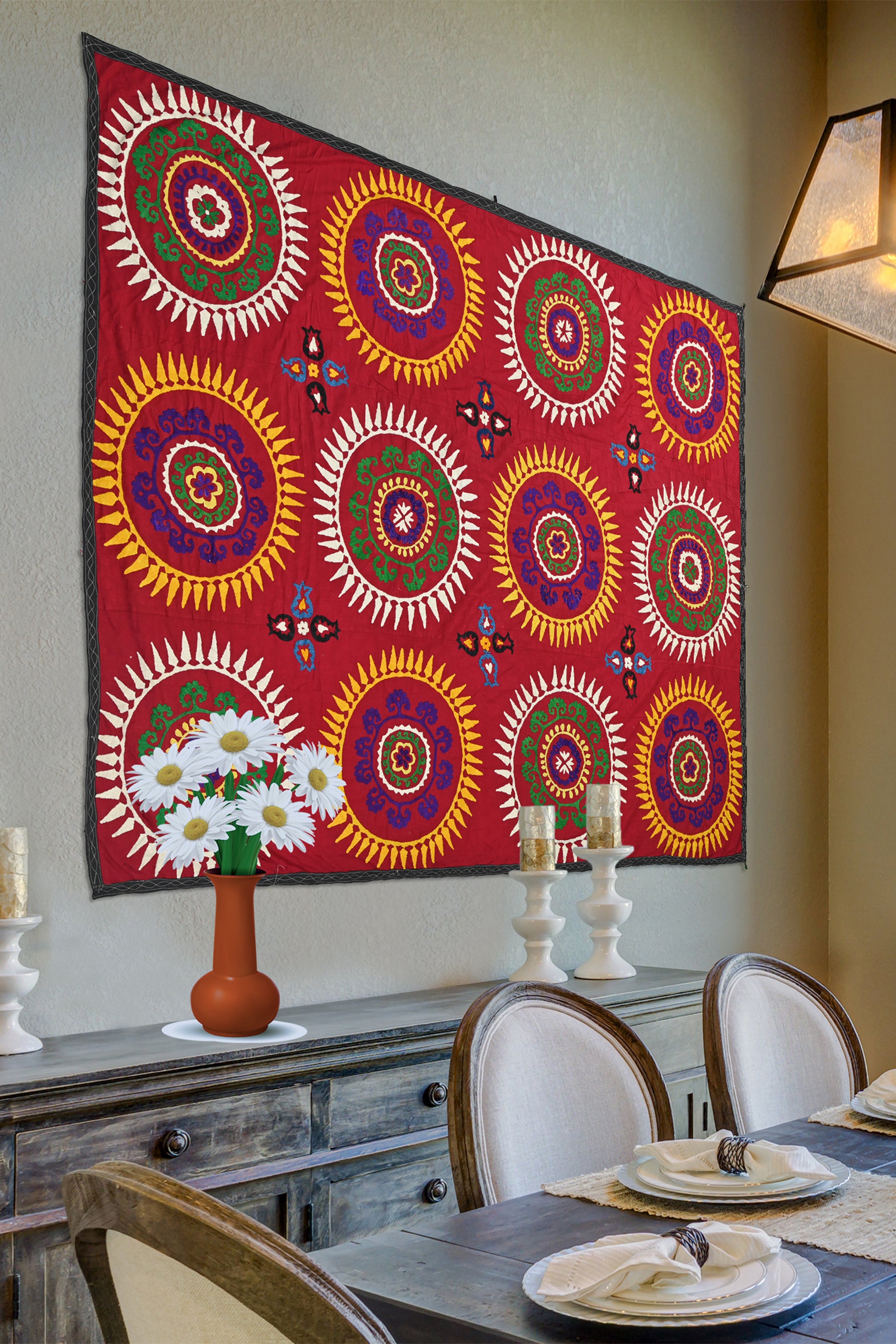 Circular Medallion Suzani Tapestry Wall Art