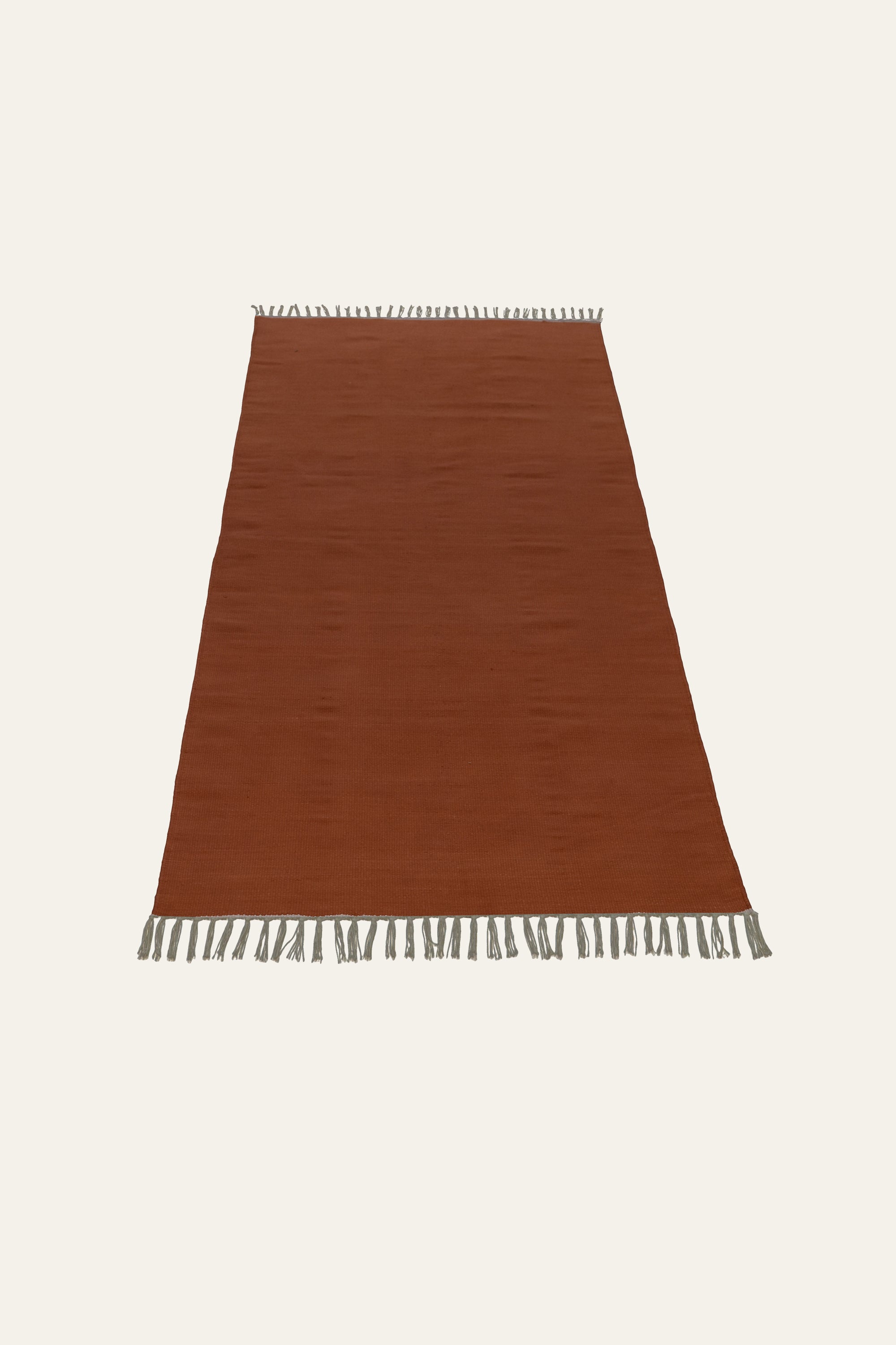 Rust Brown Washable Cotton Yoga Mat with White Fringe