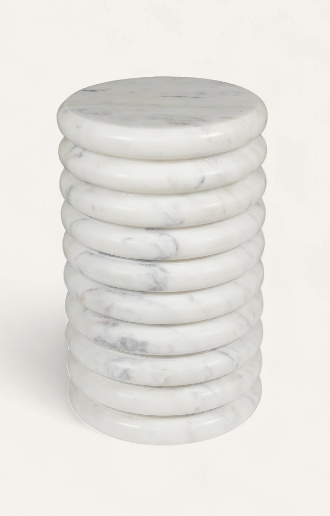 Ribbed Sculptural White Marble Accent Table