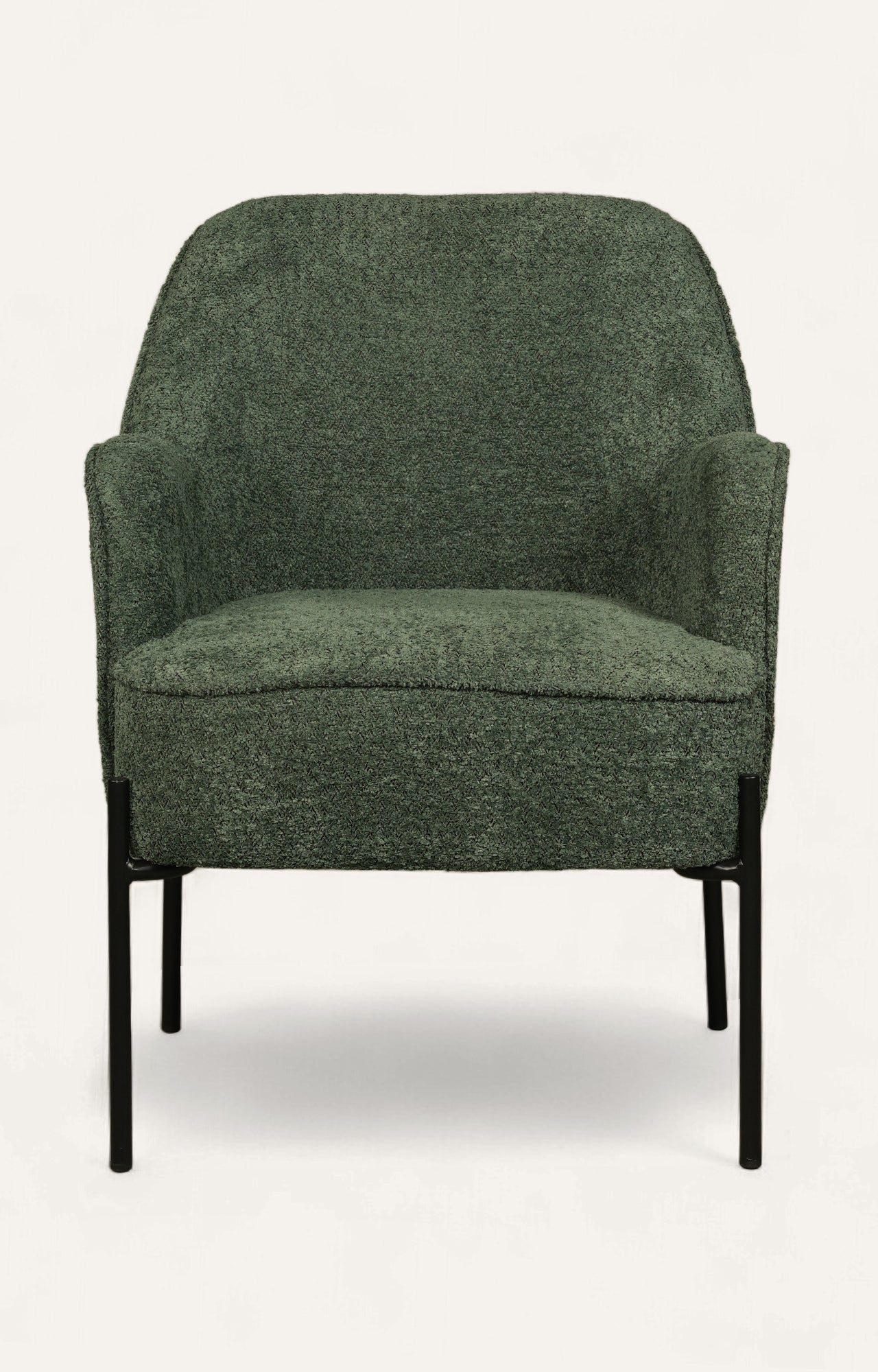 Modern Green Upholstered Armchair with Black Metal Legs
