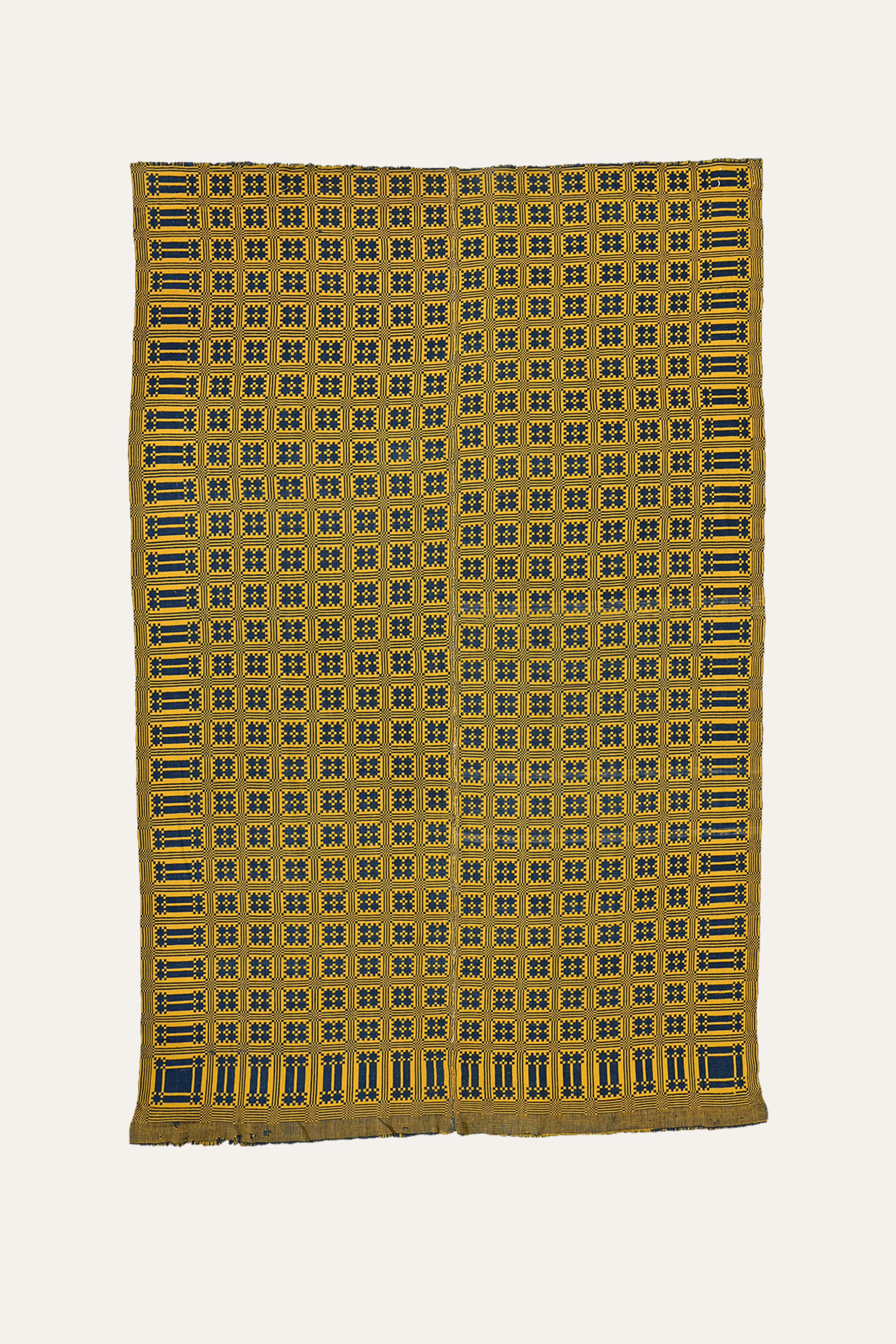 Mustard Square Motif Reversible Cotton Khes Wall Tapestry