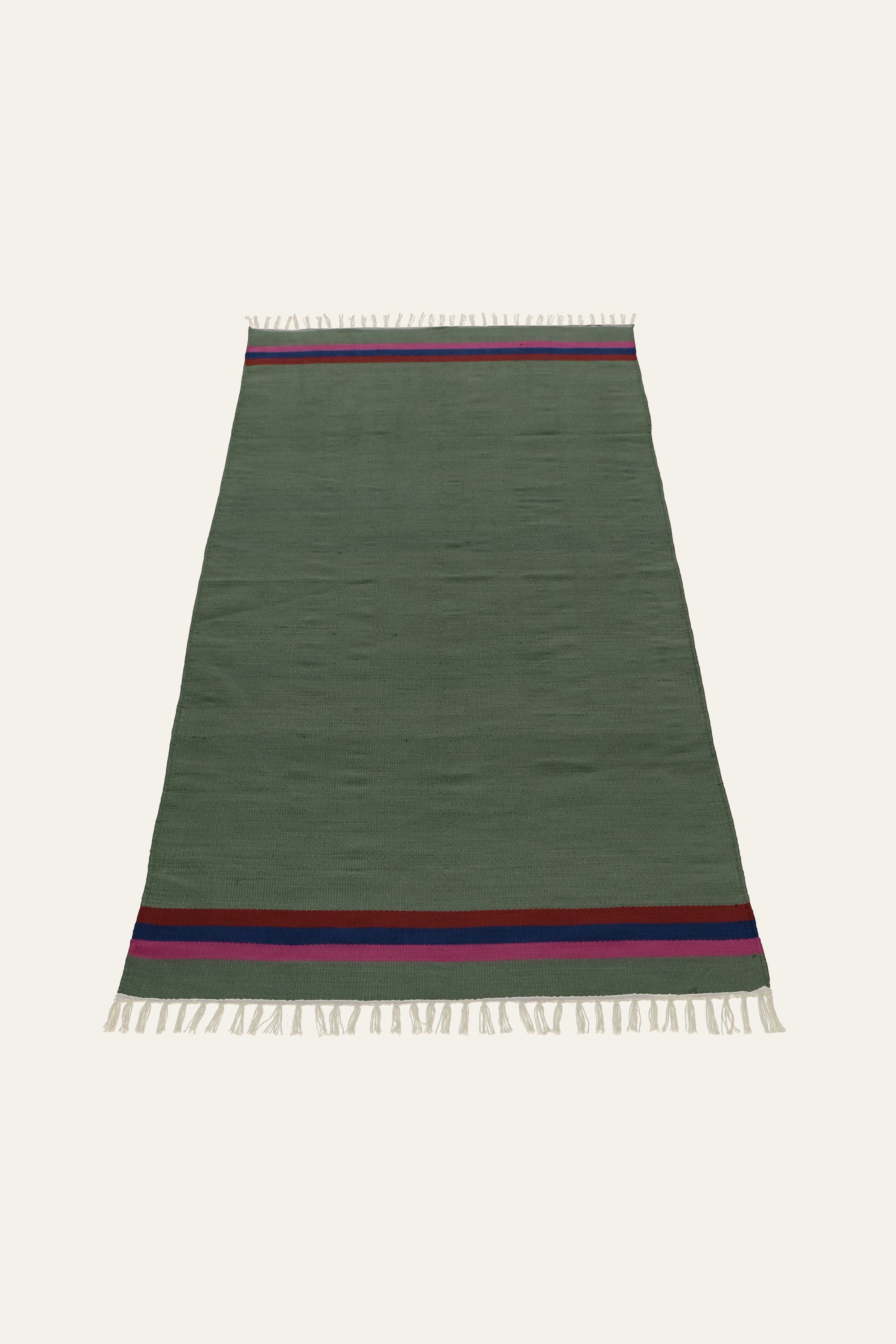 Sage Green Washable Cotton Yoga Mat with Striped Border