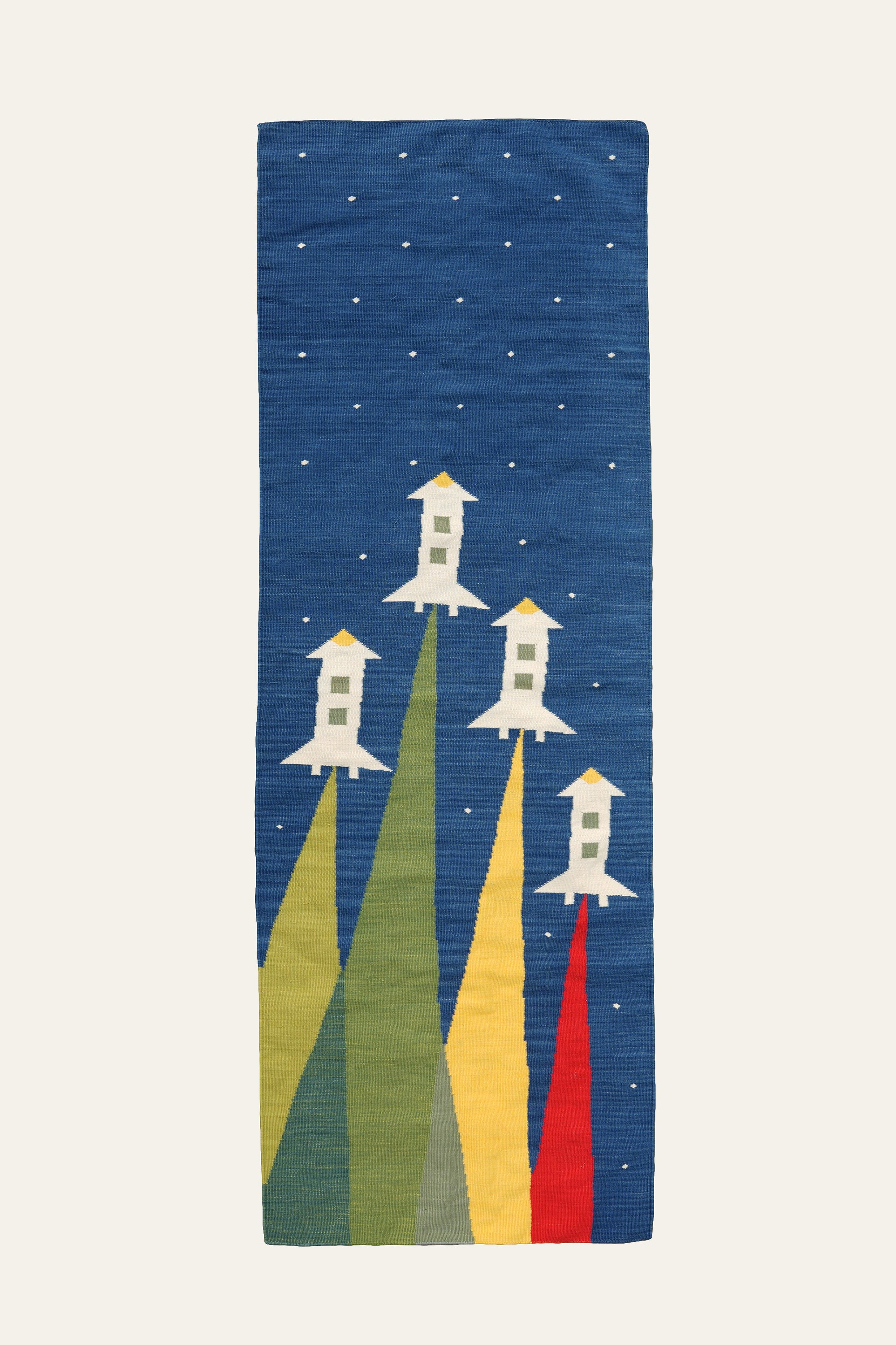 Flying Blue Rocket Space-Inspired Cotton Yoga Mat for Kids