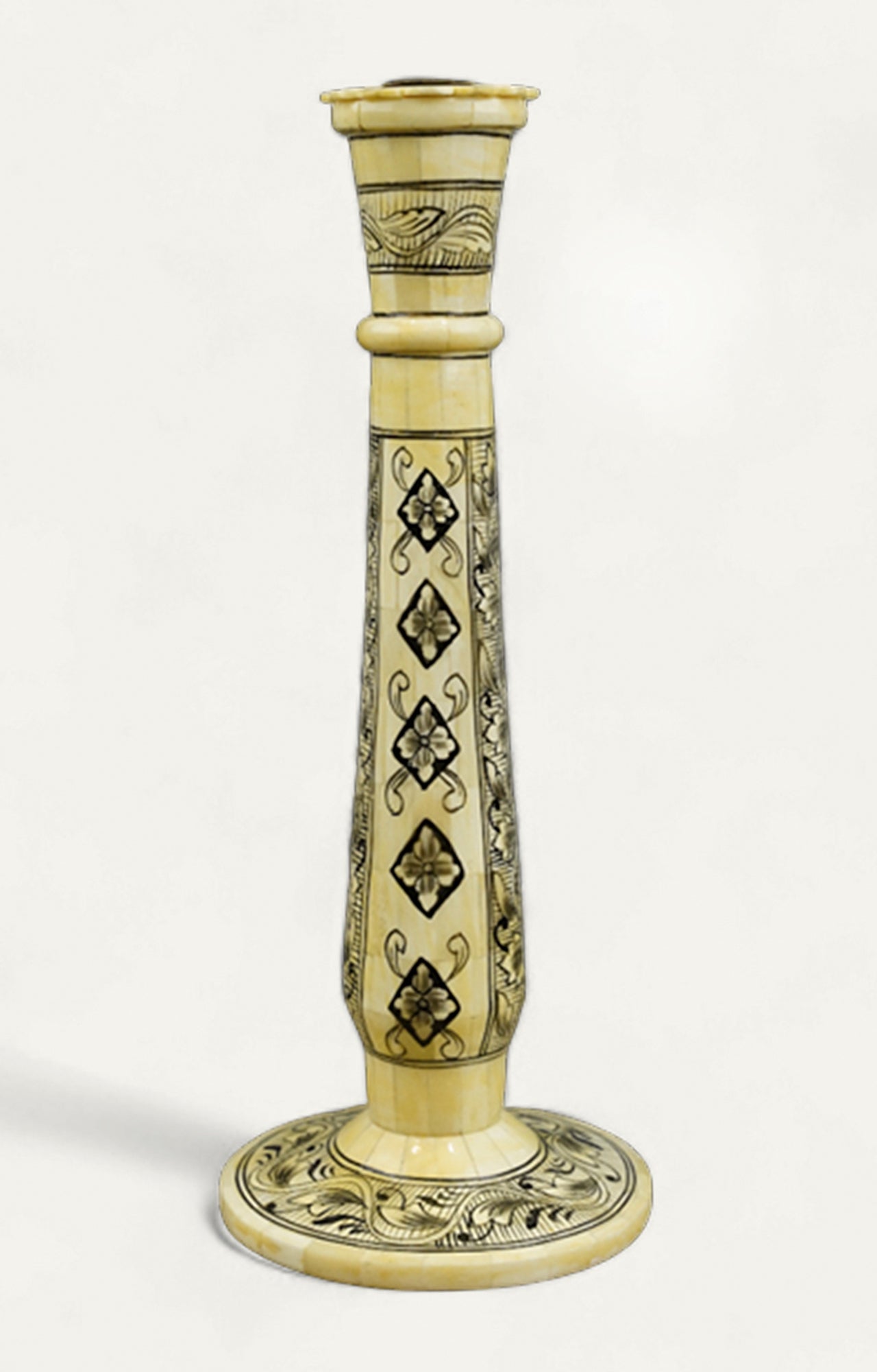 Vintage Bone Inlay Floral Candle Holder